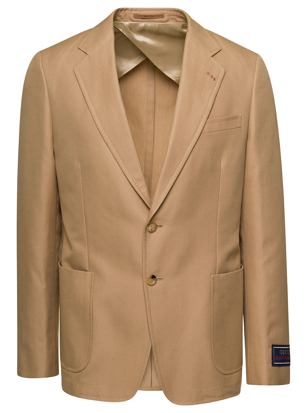 Beige Mono-breasted Formal Jacket In Cotton Man