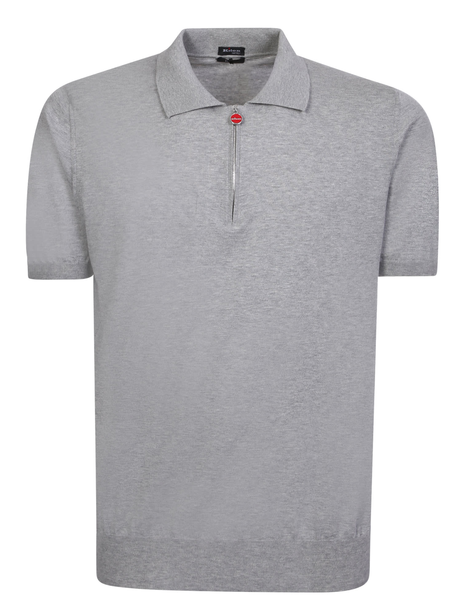 Shop Kiton Zip-up Grey Polo Shirt