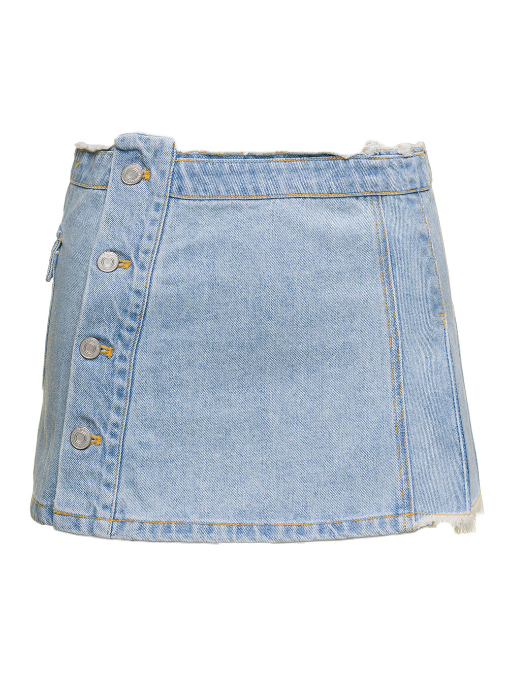 Blue Denim Pleated Miniskirt In Cotton Woman