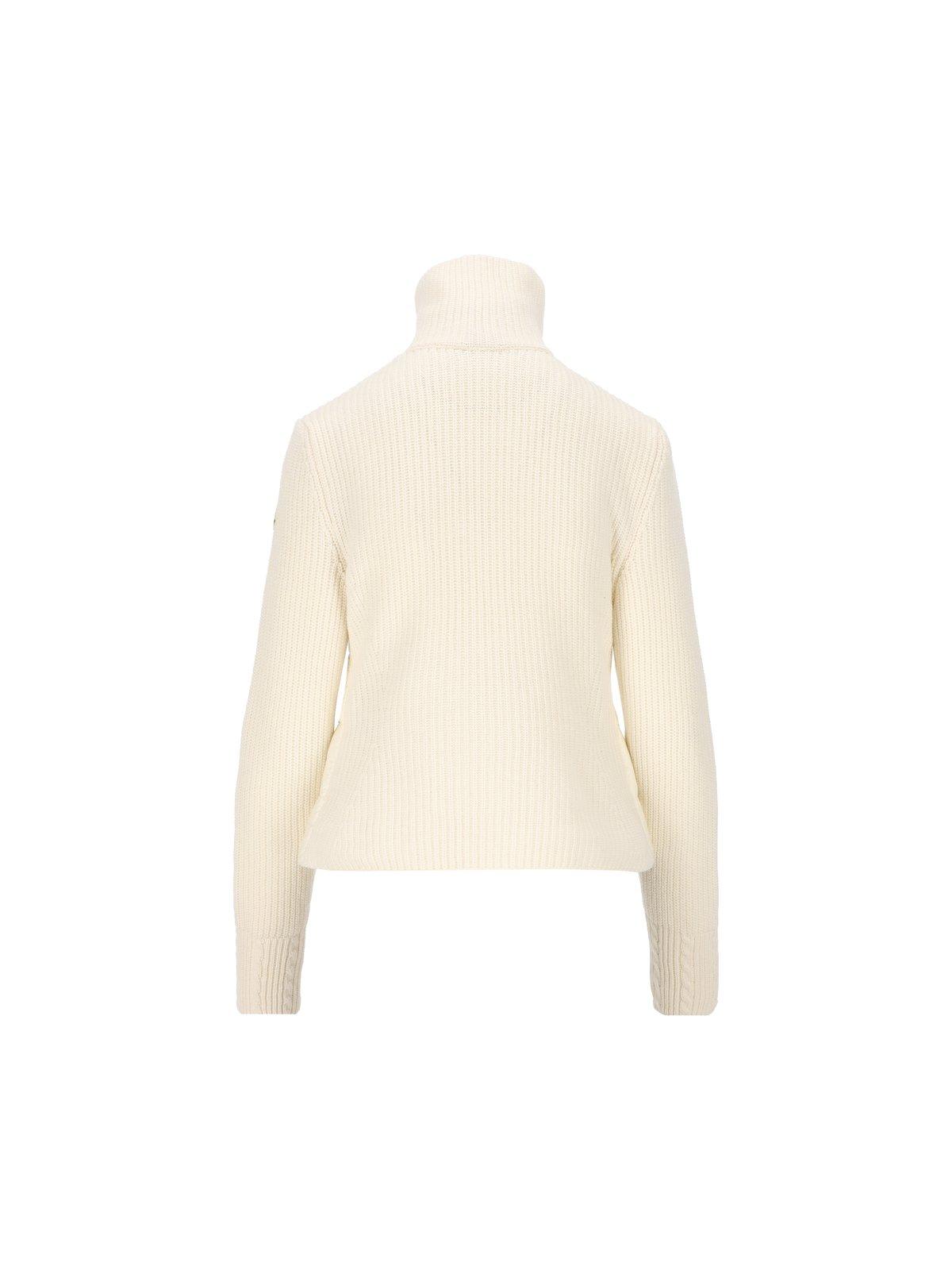 Shop Moncler Logo Patch Padded Knit Cardigan