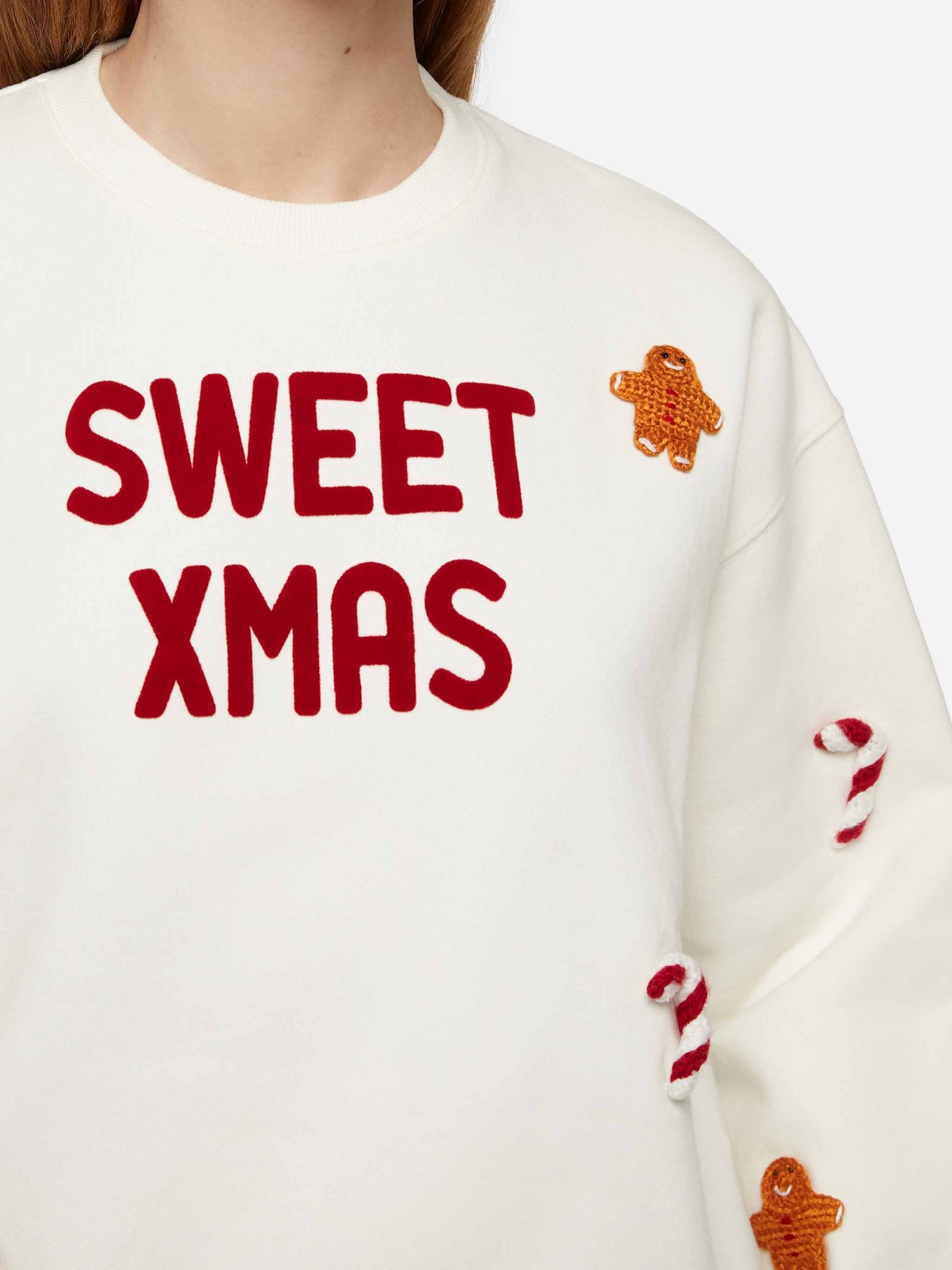 MC2 SAINT BARTH WOMAN FLEECED COTTON SWEATSHIRT STARDUST WITH GINGER CANE PATCHES
