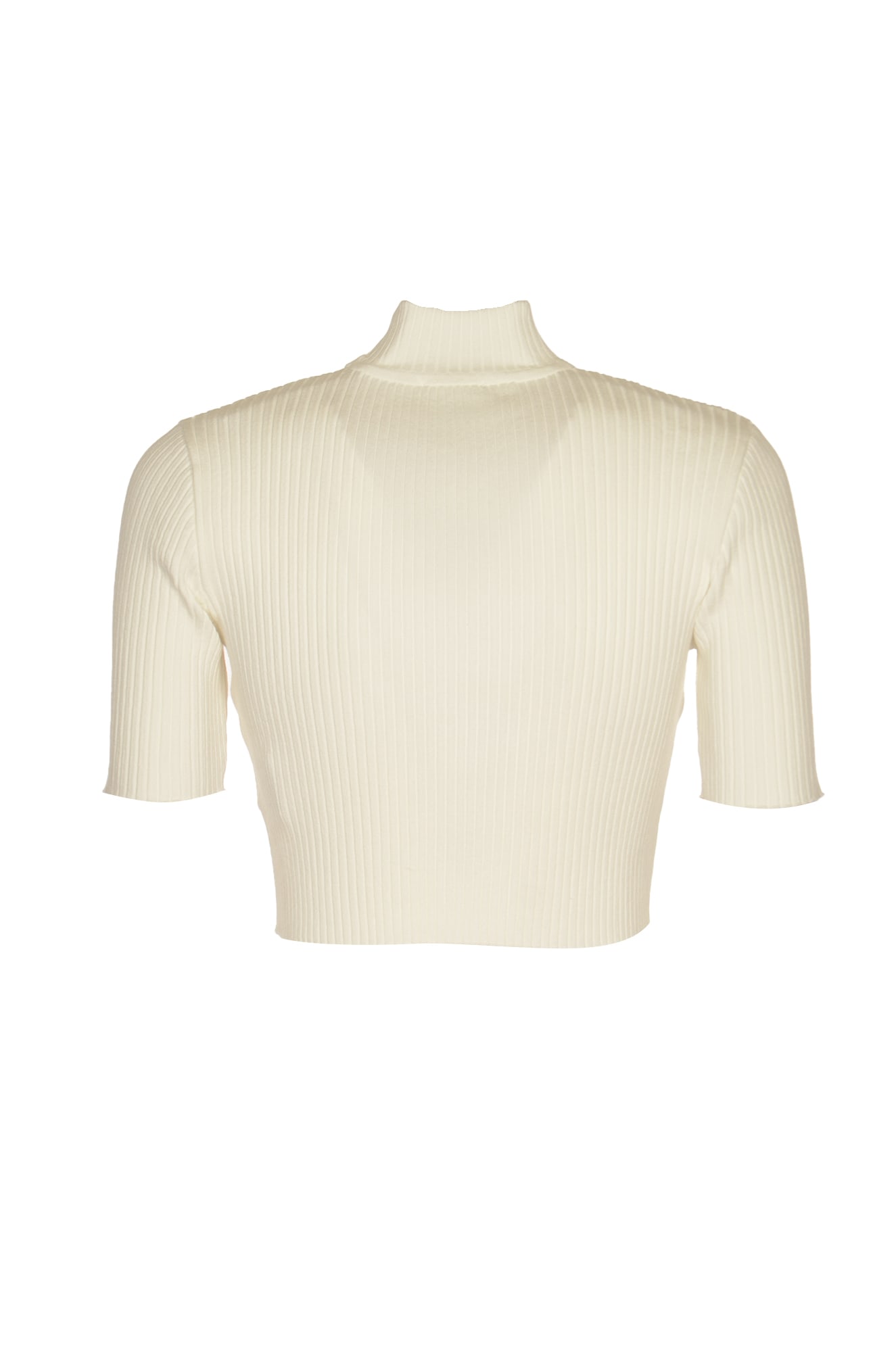 Shop Courrèges Mockneck Rib Knit Pullover In Heritage White