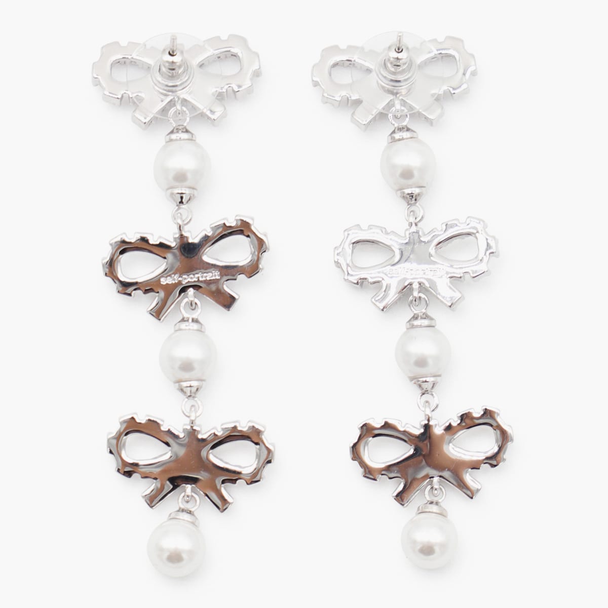 Self-portrait Silver Crystal Earrings In White