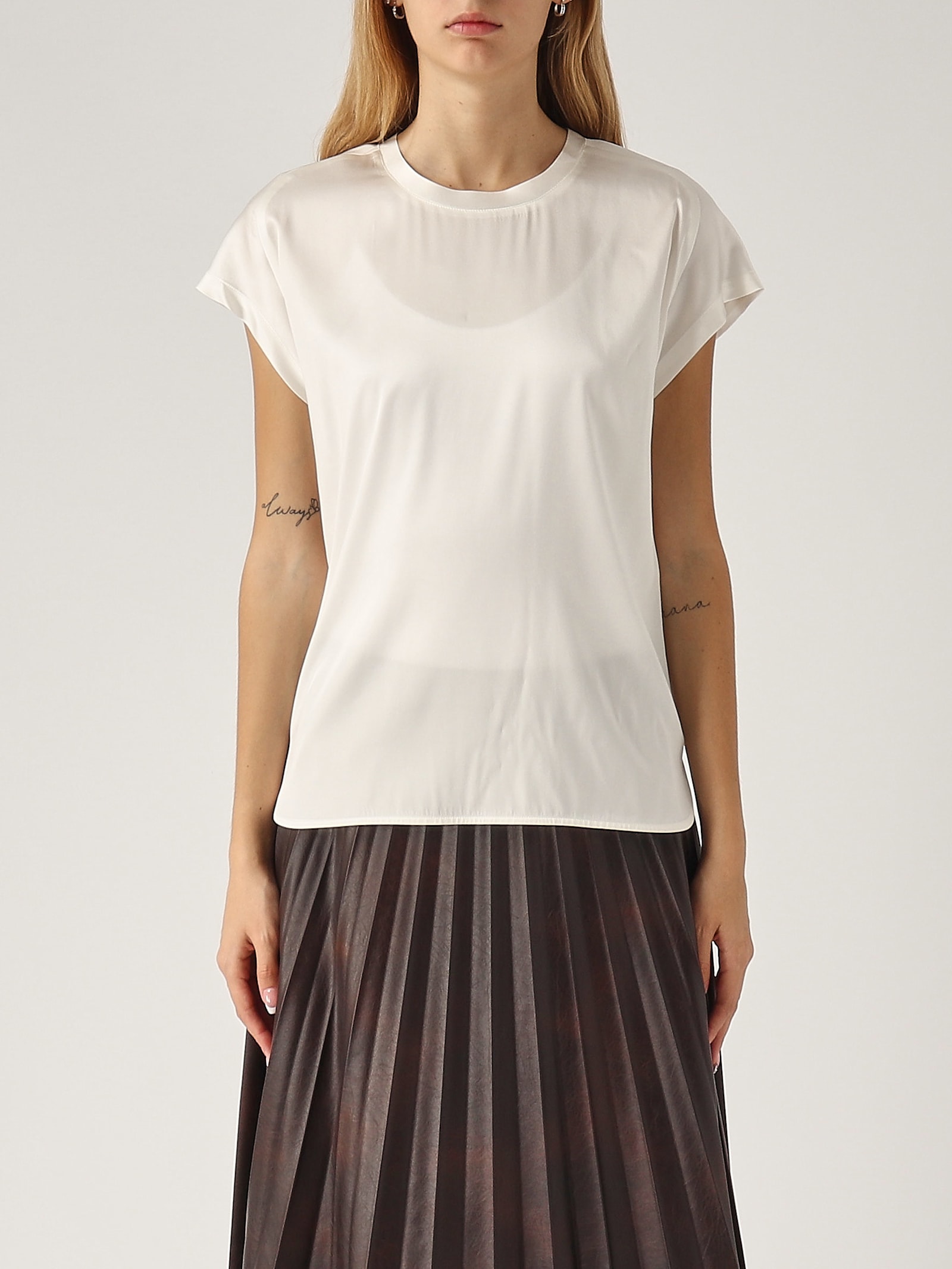 Shop Pinko Farida Blusa Satin Blouse In Bianco Ottico