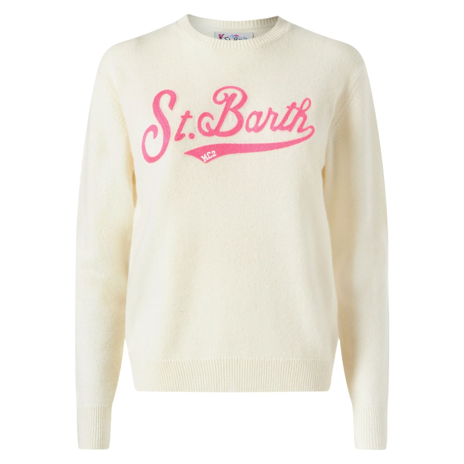 Shop Mc2 Saint Barth Woman Sweater With Saint Barth Terry Logo In White