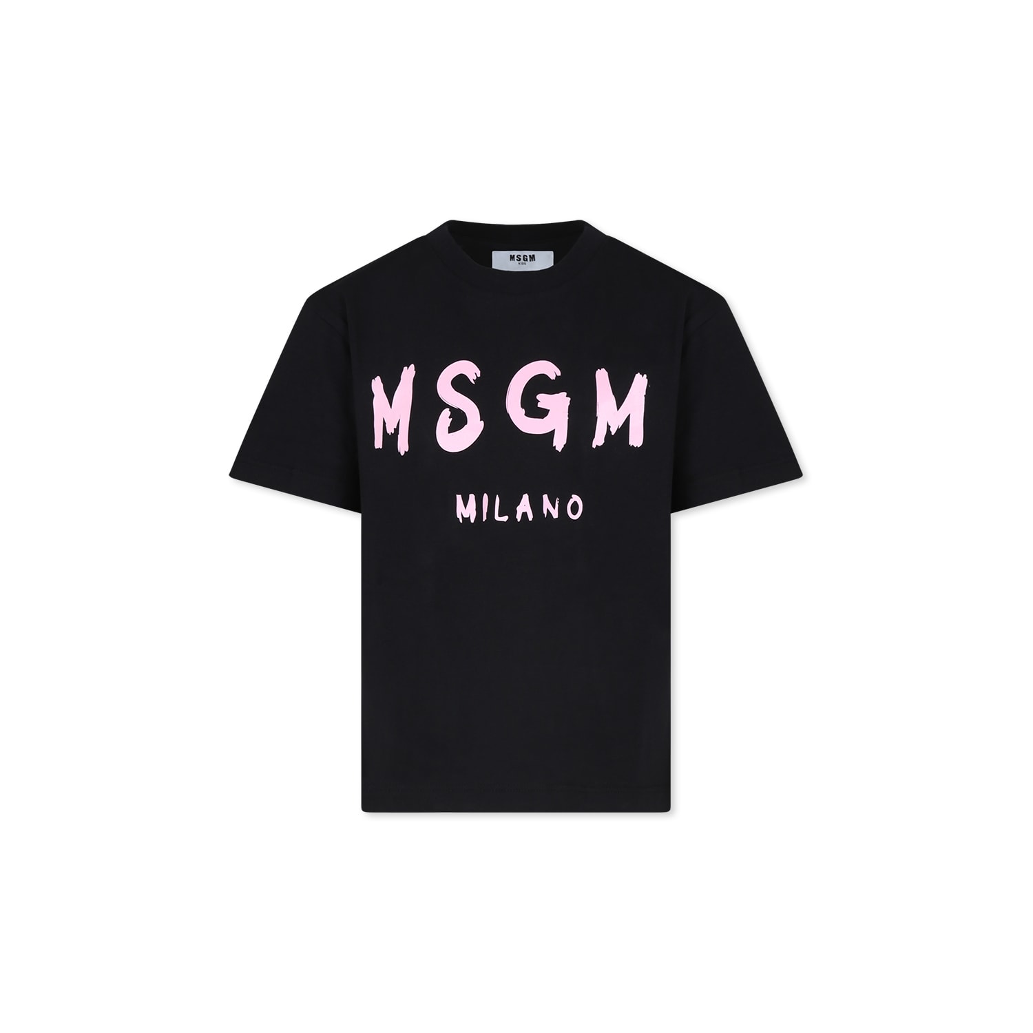 Msgm Black T-shirt For Girl With Pink Logo In Black