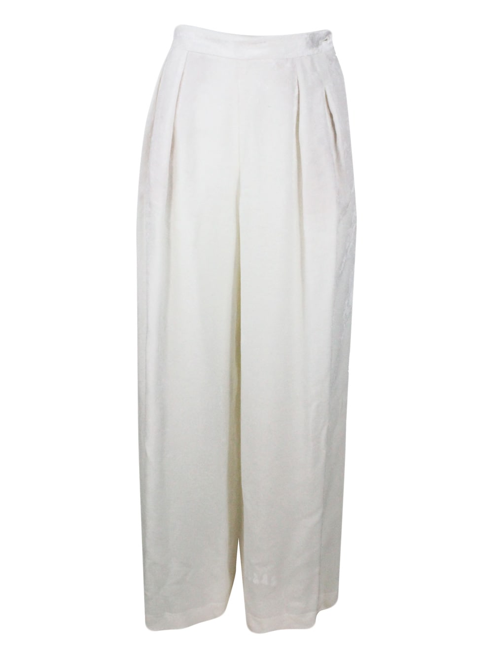 FABIANA FILIPPI WIDE TROUSERS WITH PENCES AND WELT POCKETS IN SOFT VISCOSE AND SIDE ZIP CLOSURE