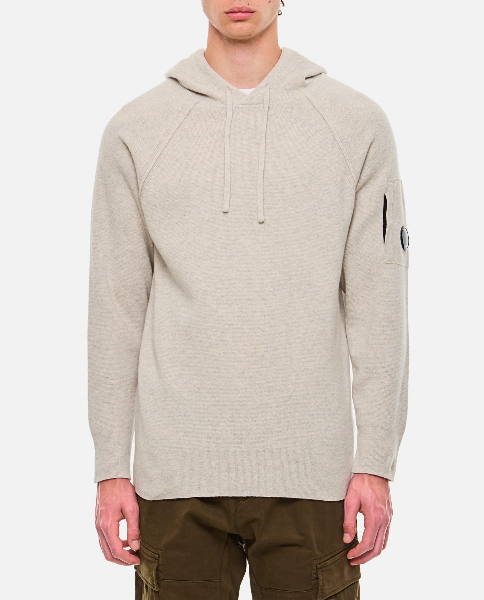 Shop C.p. Company Lambswool Grs Waffle Hooded Knit In Grey