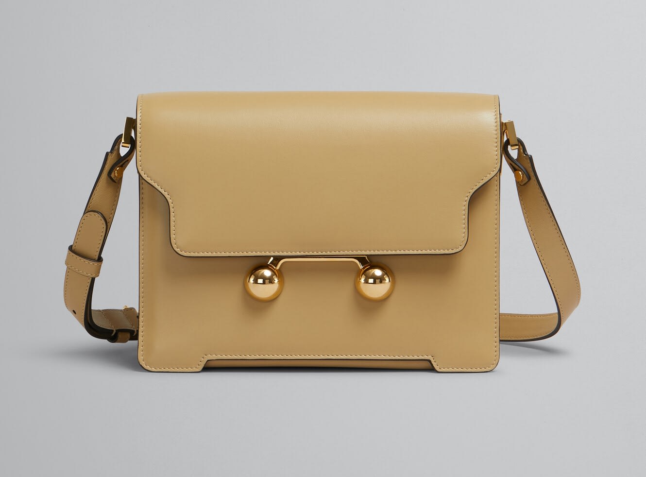 Shop Marni Medium Leather Shoulder Bag In Beige