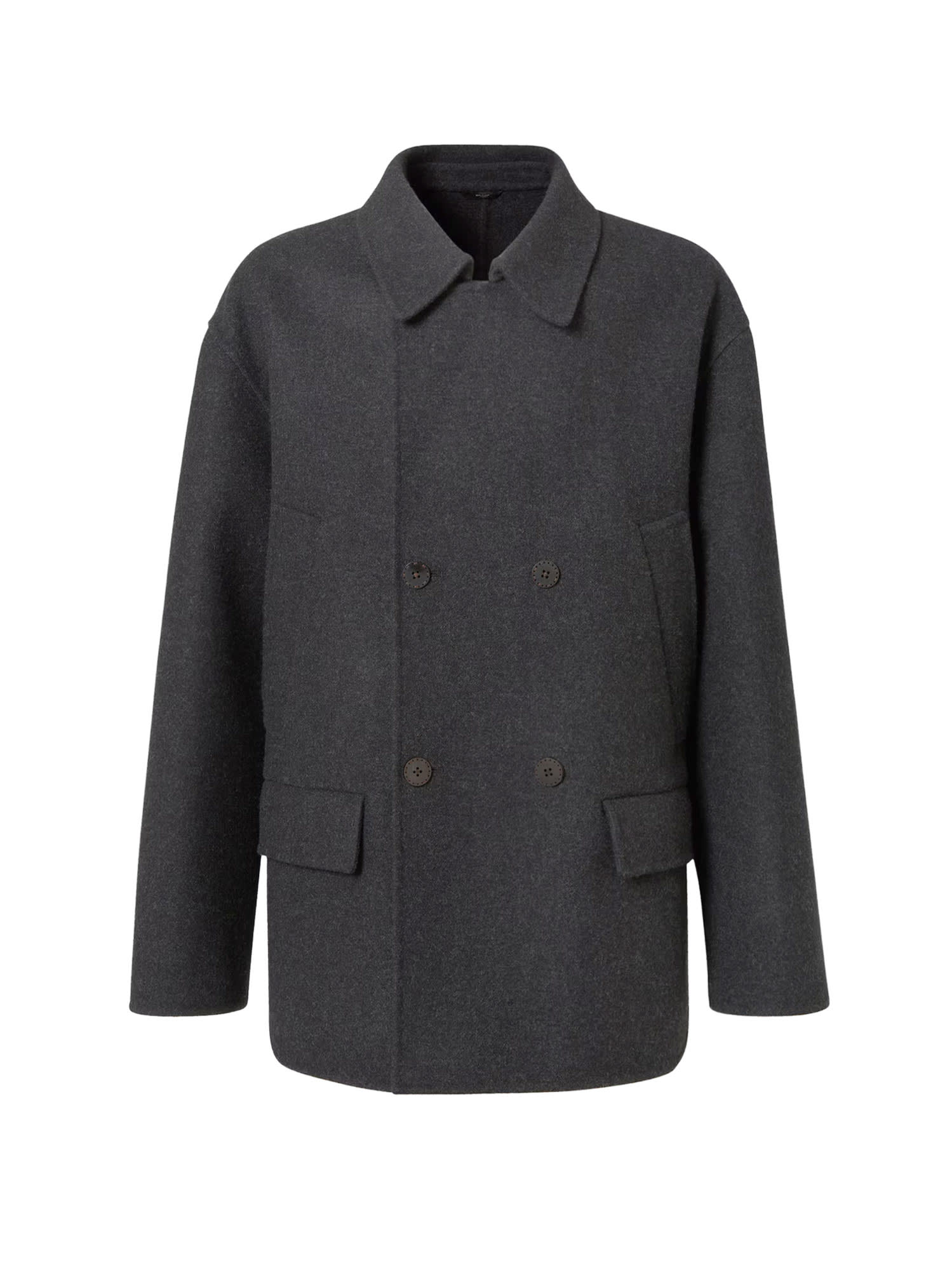 Fendi Double-breasted Wool Felt Peacoat In Gray