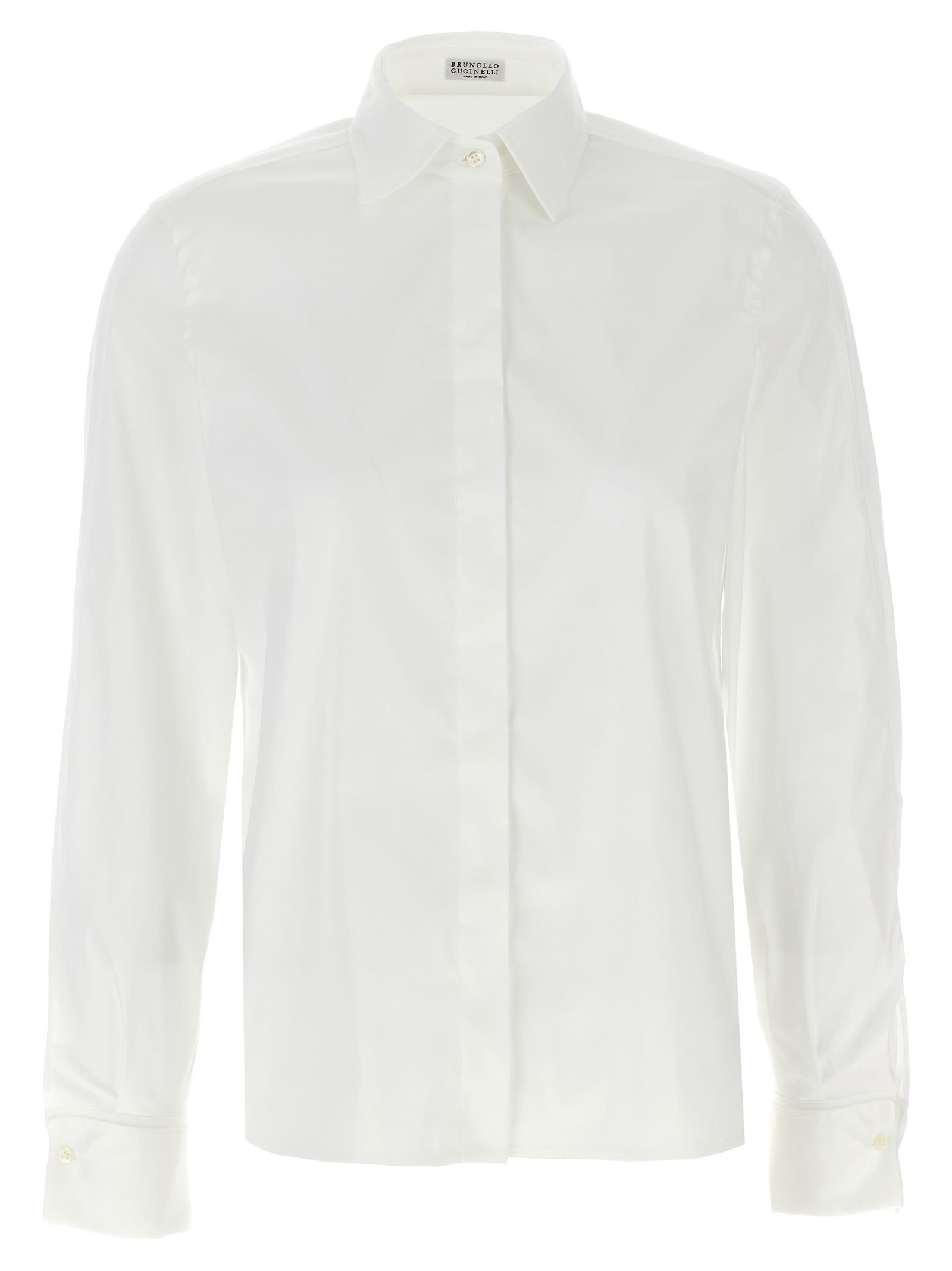 Shop Brunello Cucinelli Monile Poplin Shirt In White