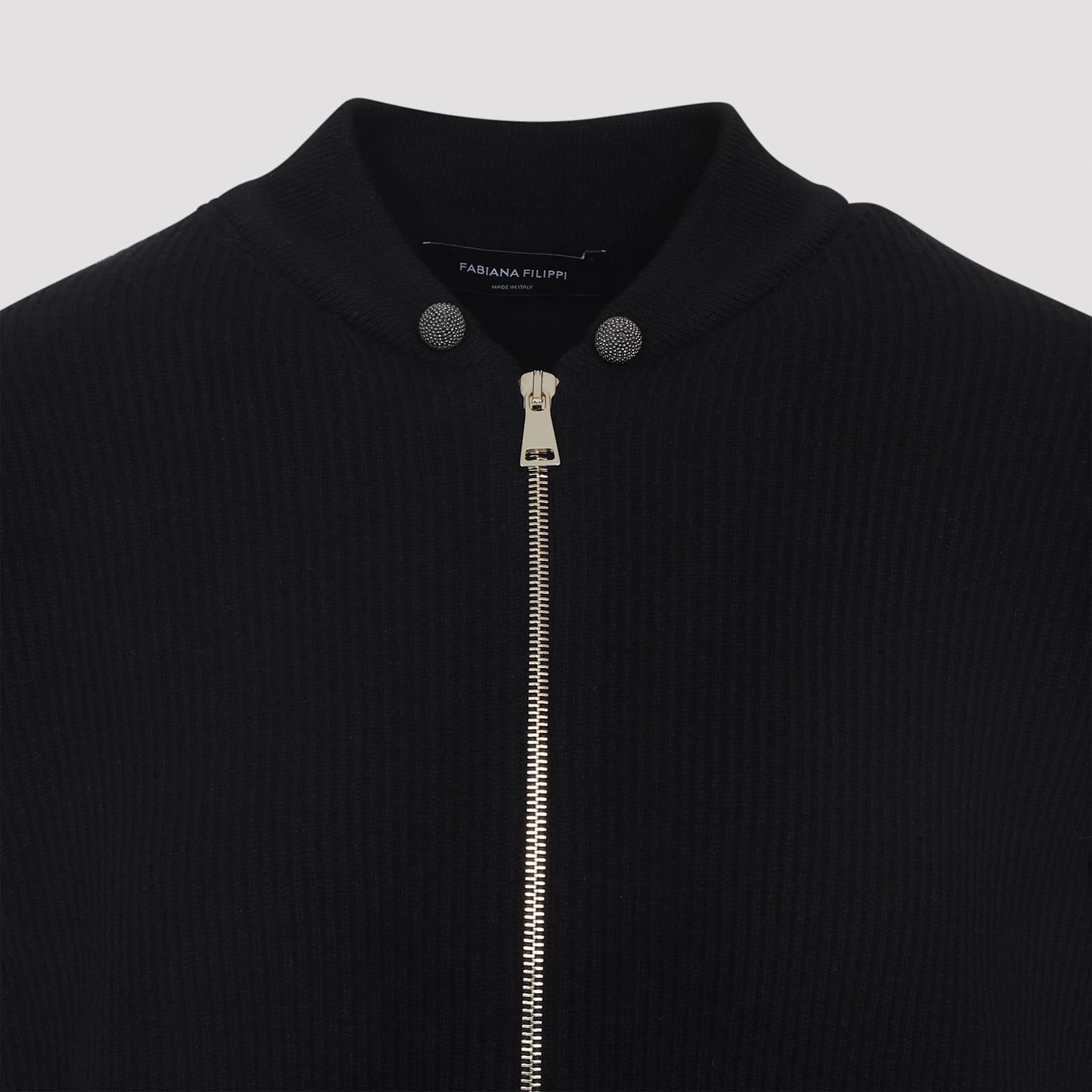 Fabiana Filippi Long Sleeve Bomber Jacket With Ribbed Cuffs In Black