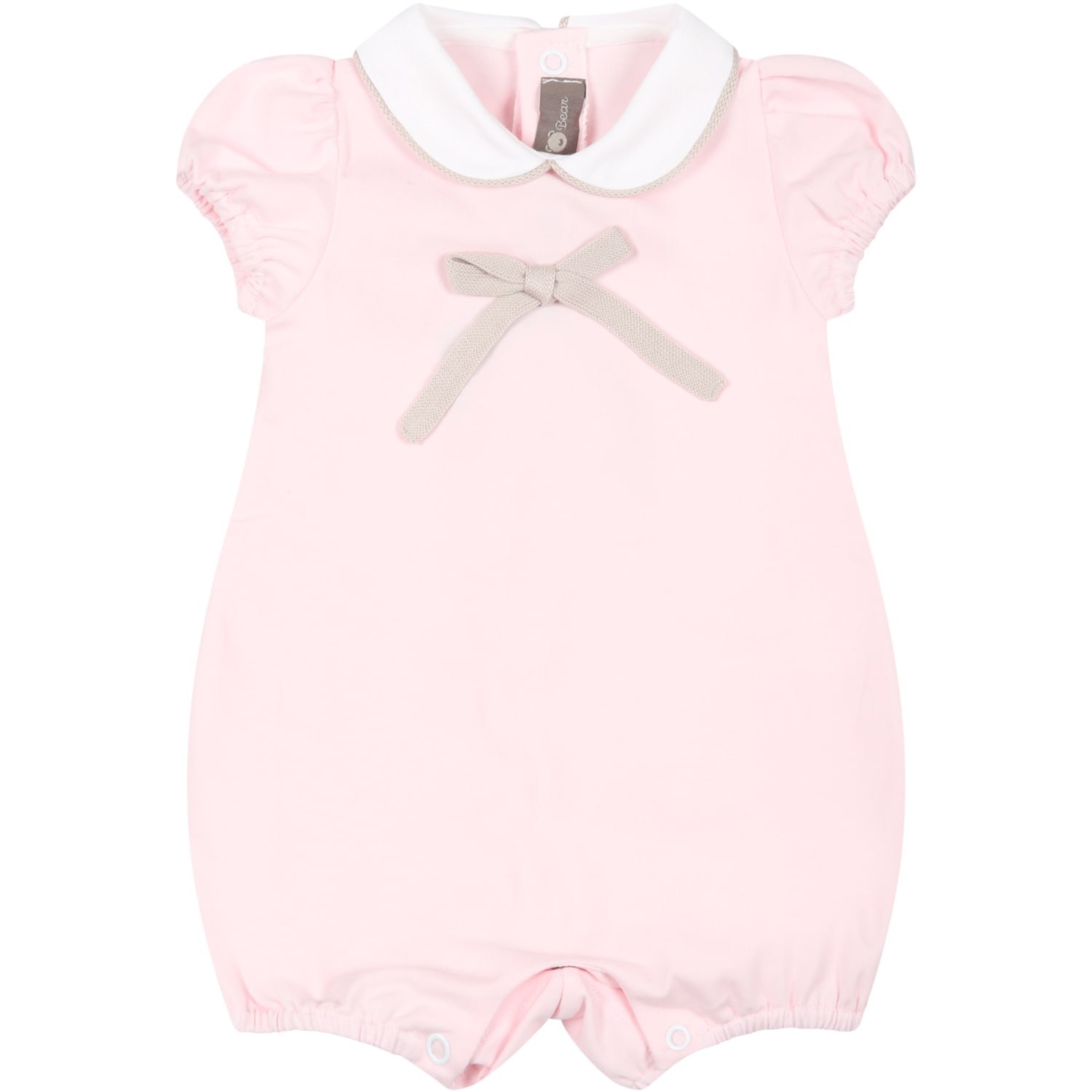 Little Bear Pink Romper For Baby Girl With Bow