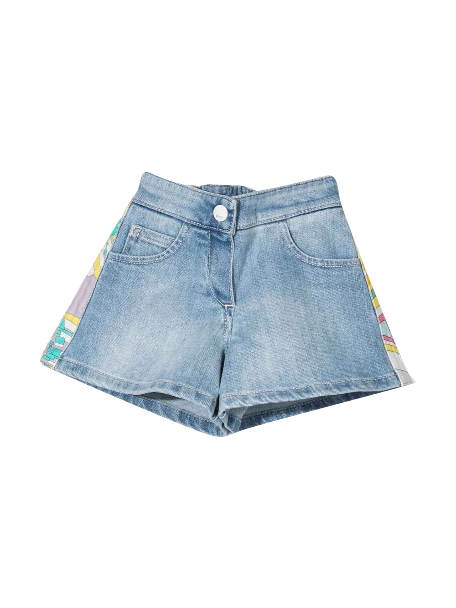 Emilio Pucci Girl Denim Shorts Elasticated Waist, Button And Zip Front Closure, Classic Five Pocket Design And Paneled Design.