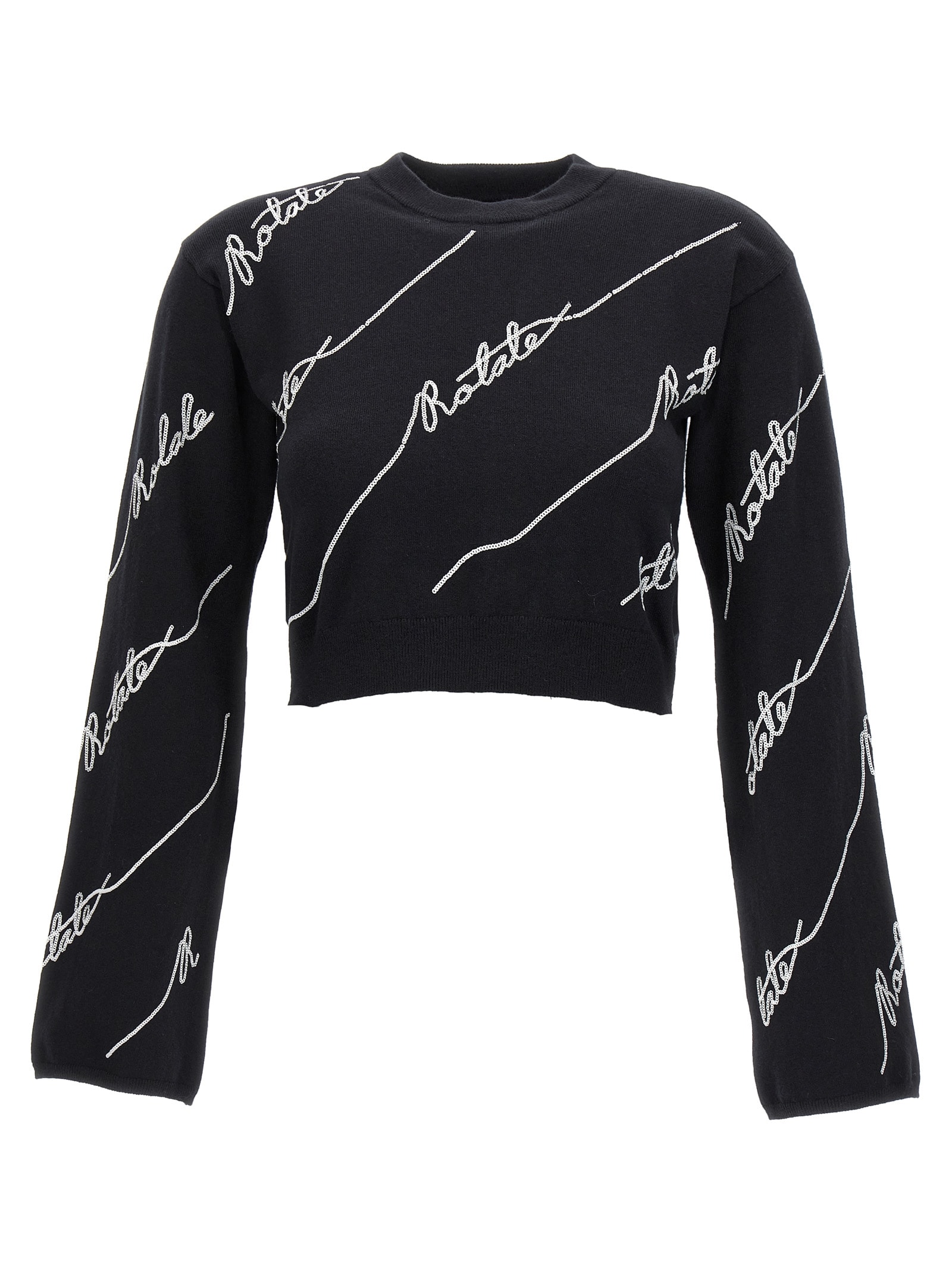 Shop Rotate Birger Christensen Sequin Logo Sweater In White/black