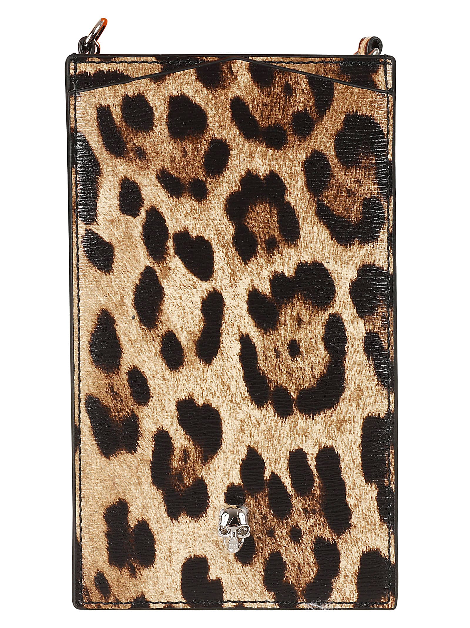 Shop Alexander Mcqueen Skull Embellished Animalier Chained Phone Pouch In Natural/black