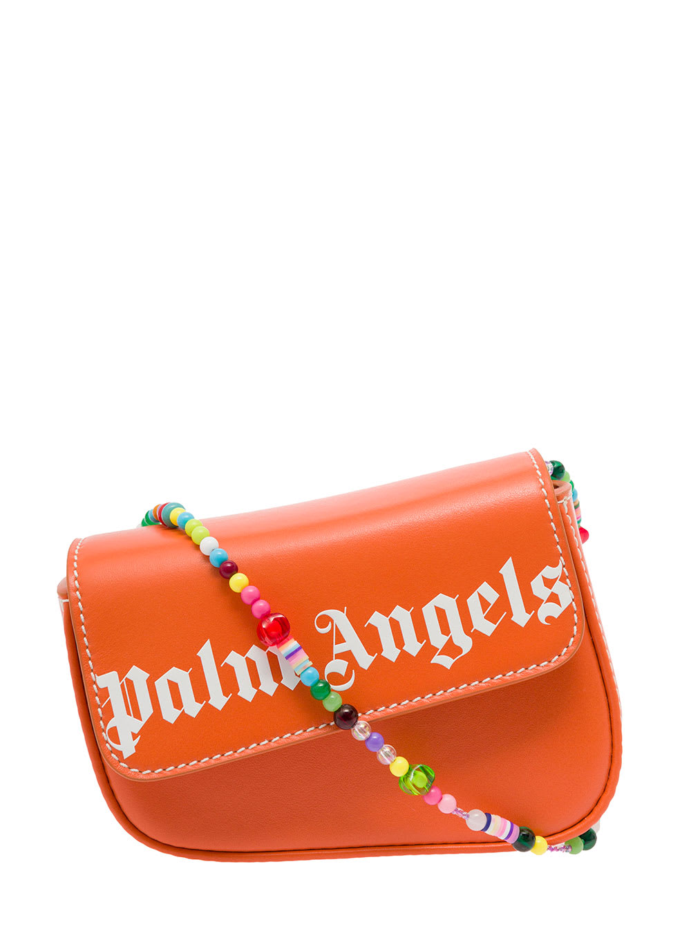 Palm Angels Palma Angels Womans Orange Leather Crossbody Bag With Beads
