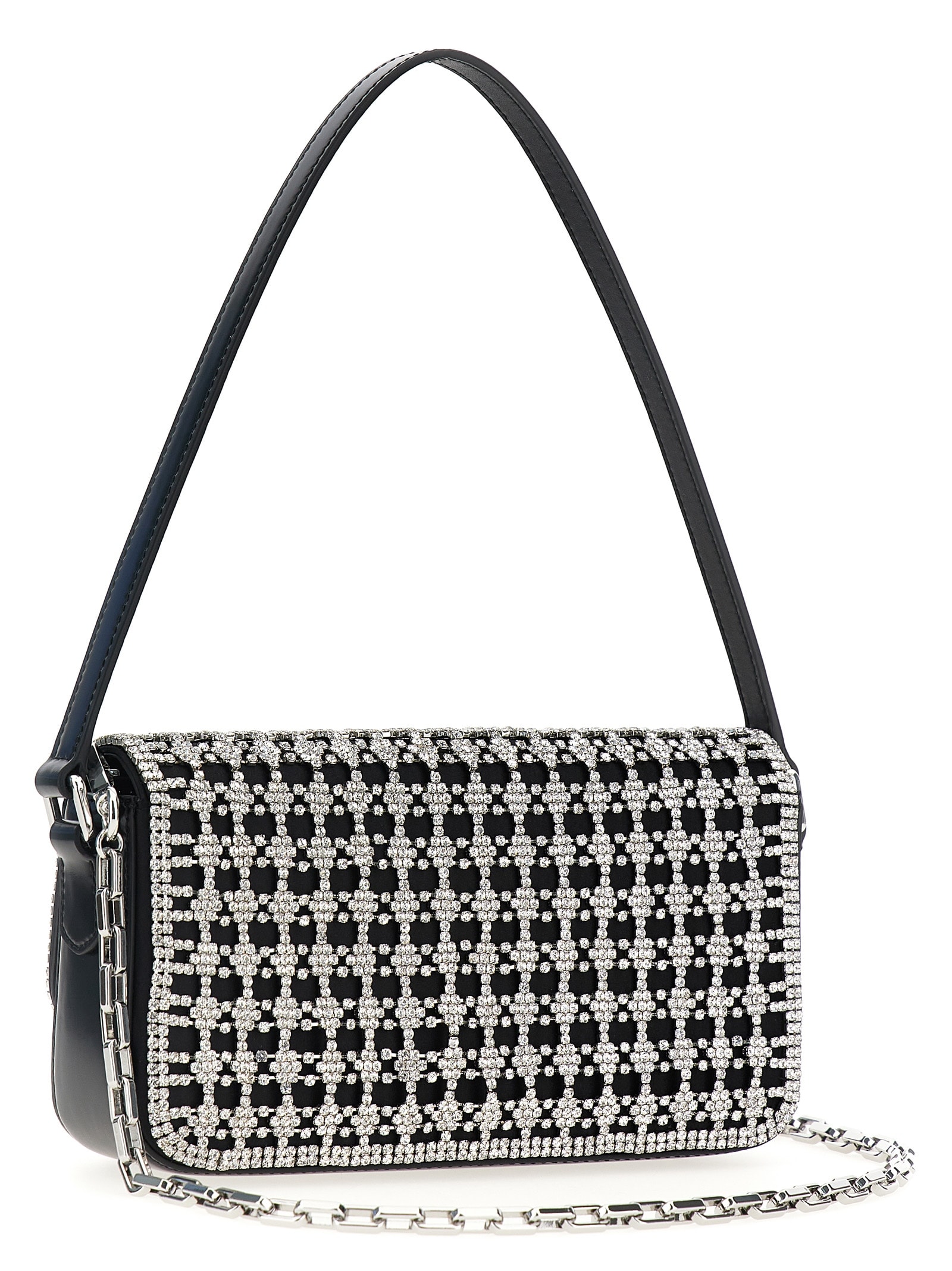 Shop Self-portrait Black Crystal Baguette Shoulder Bag