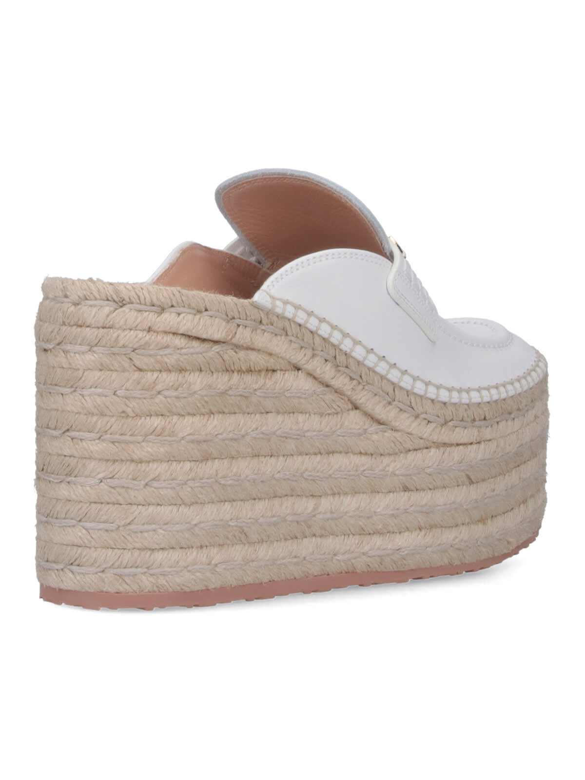 Gianvito Rossi Round Toe Platform Mules With Espadrille Sole In White