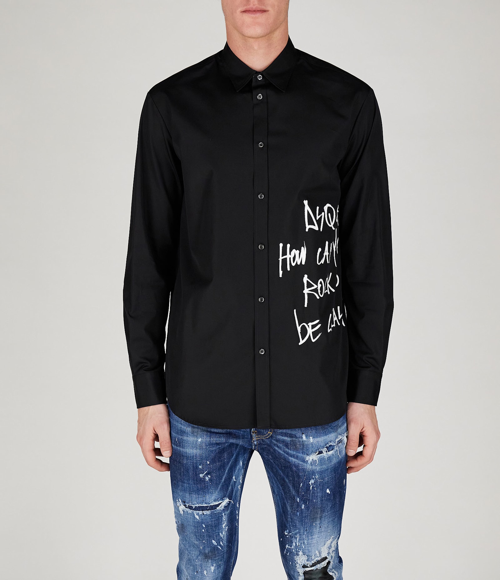 Dsquared2 Man Shirt Black Size 44 Cotton In Black