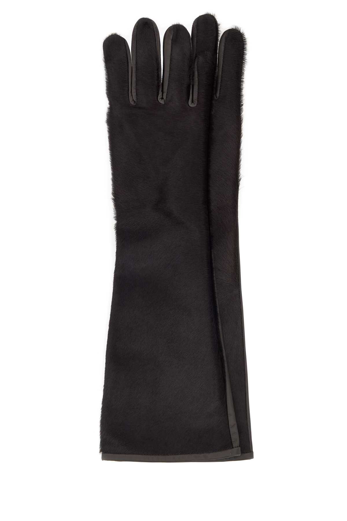 Loulou Studio Dark Brown Leather And Calf Hair Edna Gloves In Black