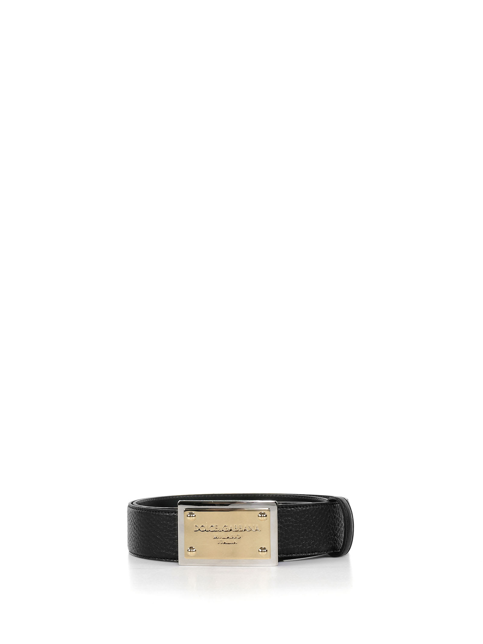 Dolce & Gabbana Leather Belt With Logo Plaque