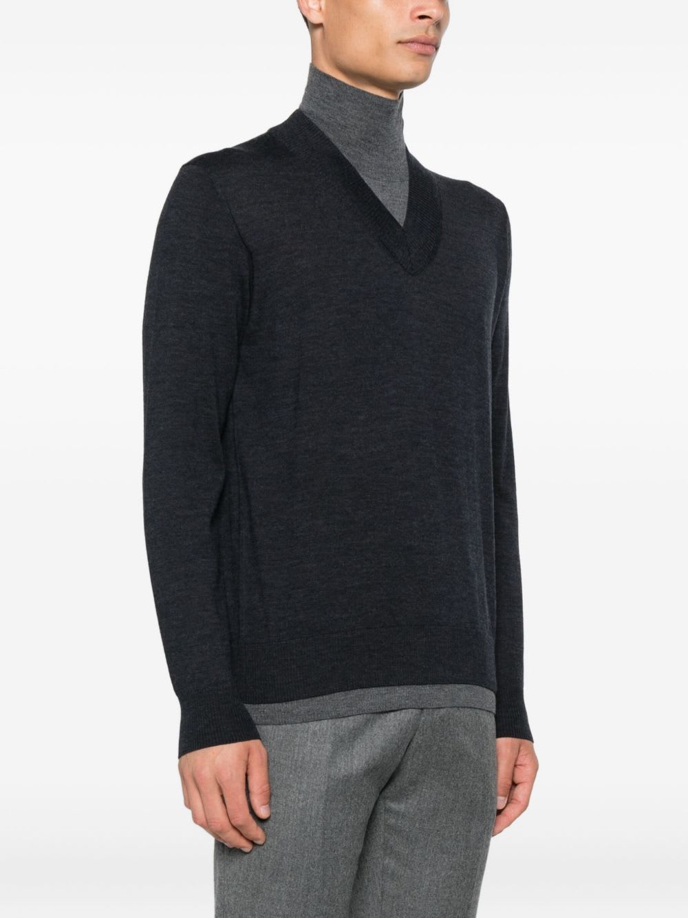 Paolo Pecora Gray Layered Wool Sweater In Black