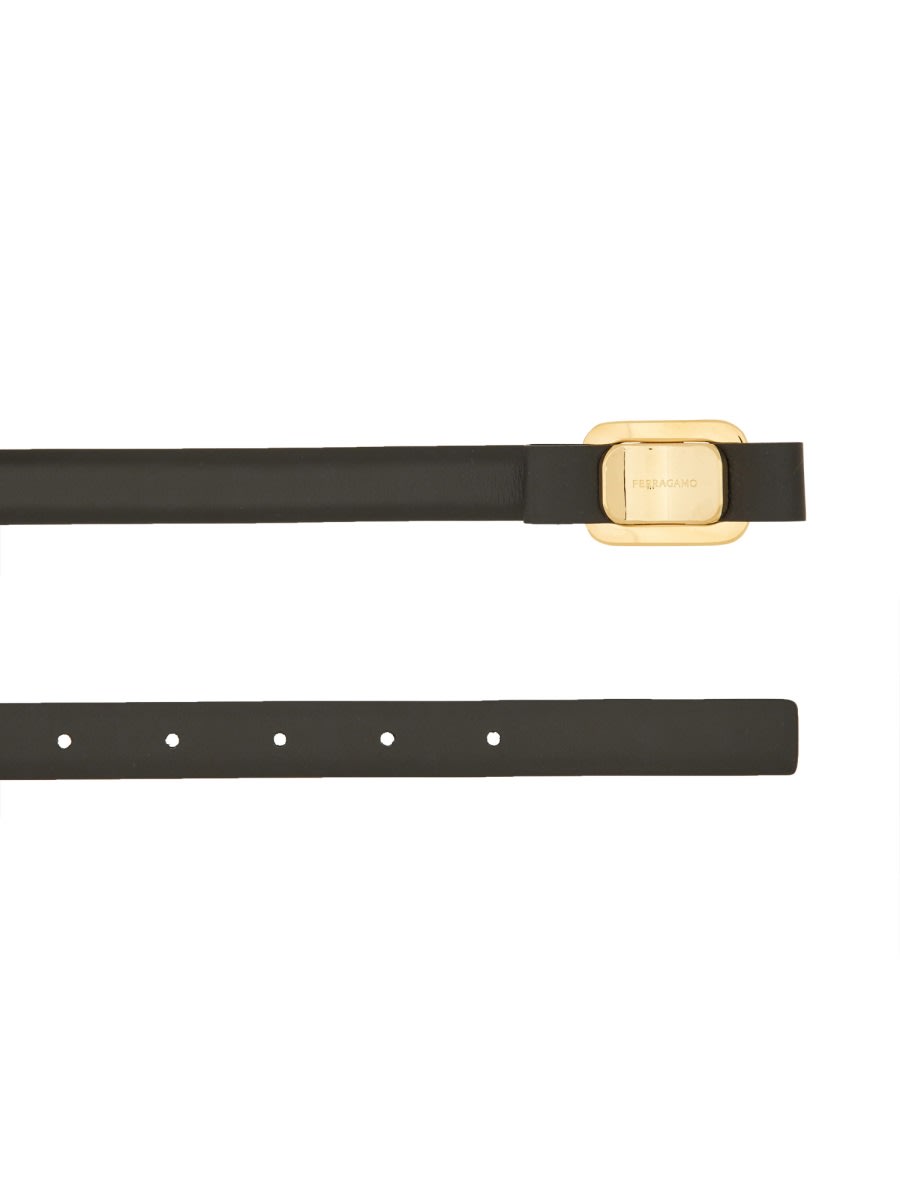 Ferragamo Slim Gold-tone Hardware Belt In Black