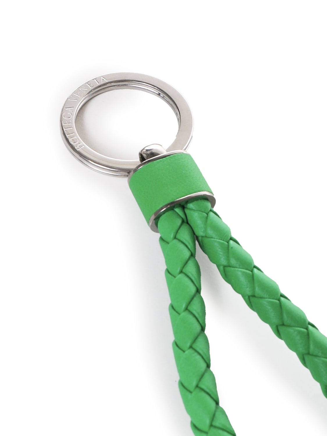 Shop Bottega Veneta Intrecciato Keyring In Parakeet Silver