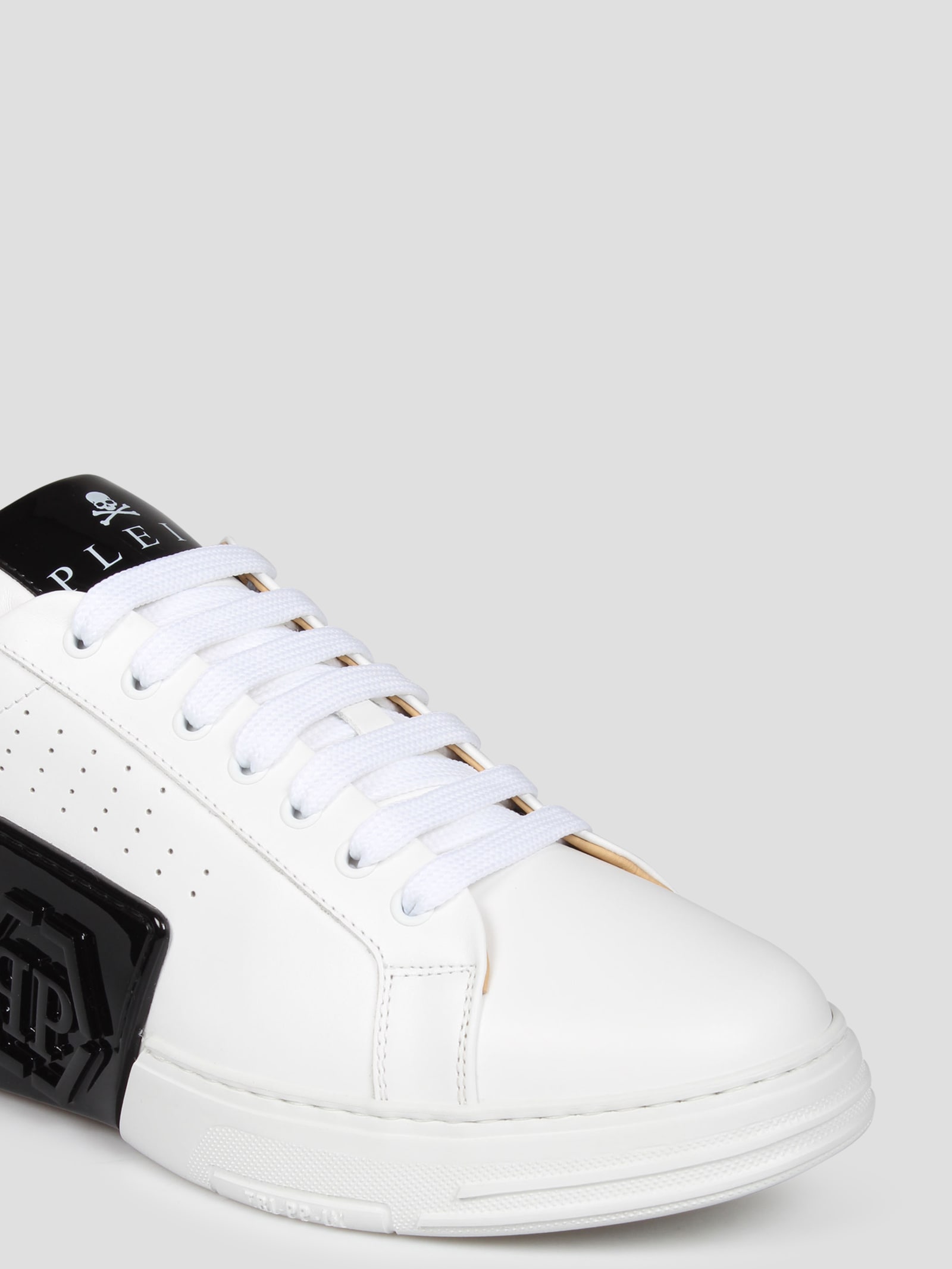 Shop Philipp Plein Mix Leather Lo-top Sneakers Hexagon In White