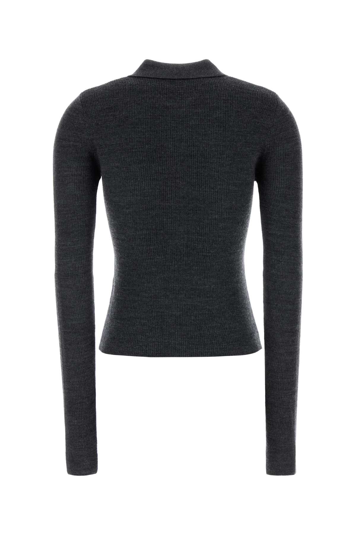 Ganni Long-sleeved Polo Shirt With Argyle Pattern In Gray