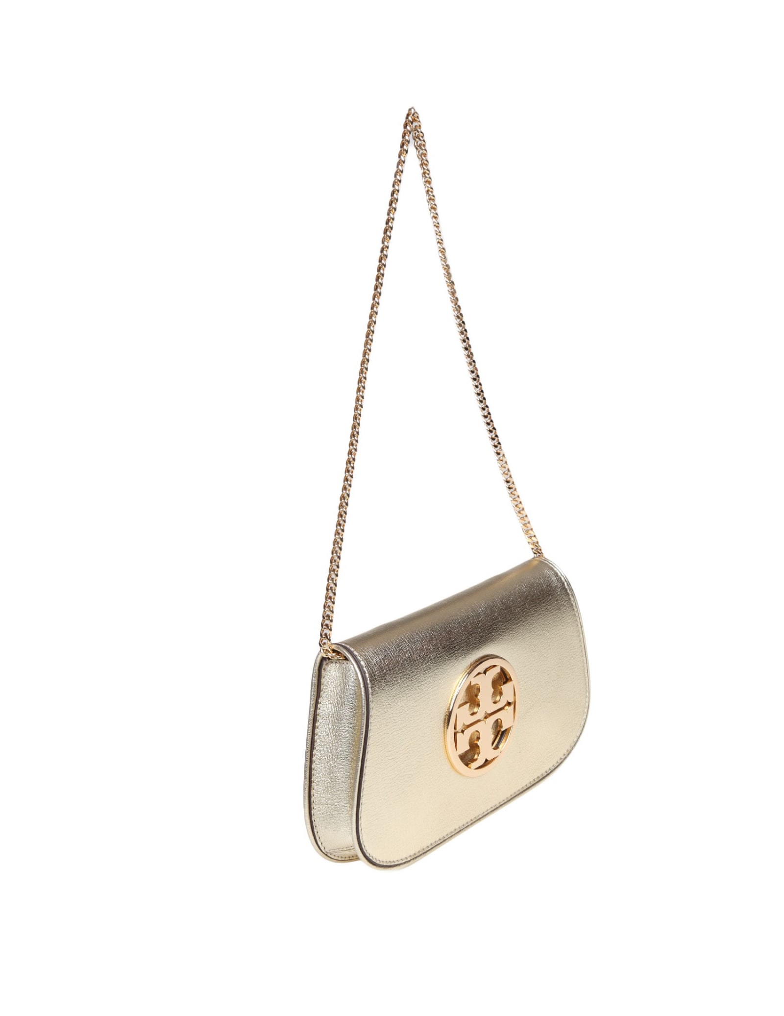 Shop Tory Burch Reva Clutch In Gold Color Leather