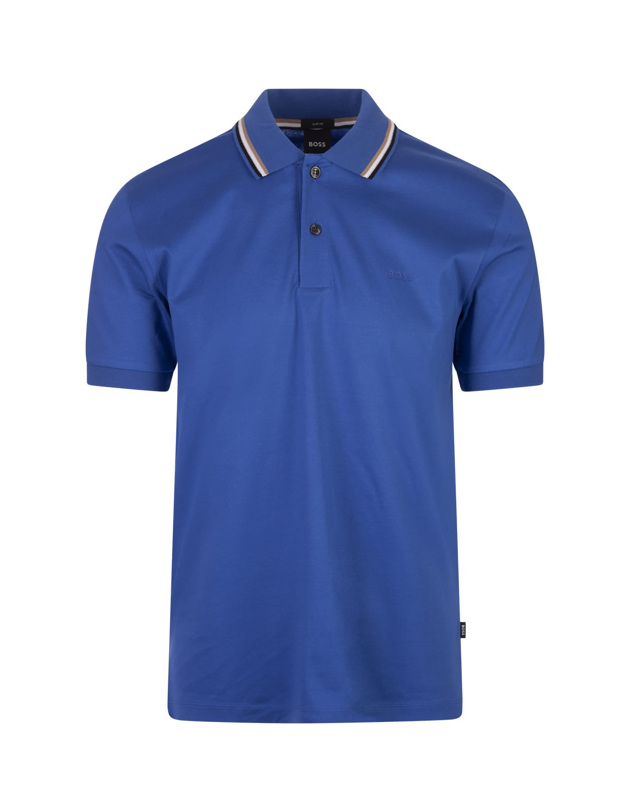 Royal Blue Slim Fit Polo Shirt With Striped Collar