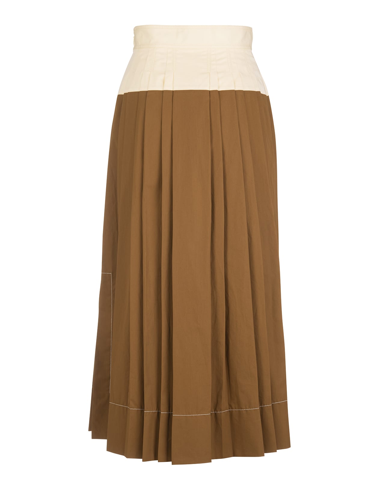 Tory Burch Pleated Midi Skirt In Dark Mustard Cotton Poplin
