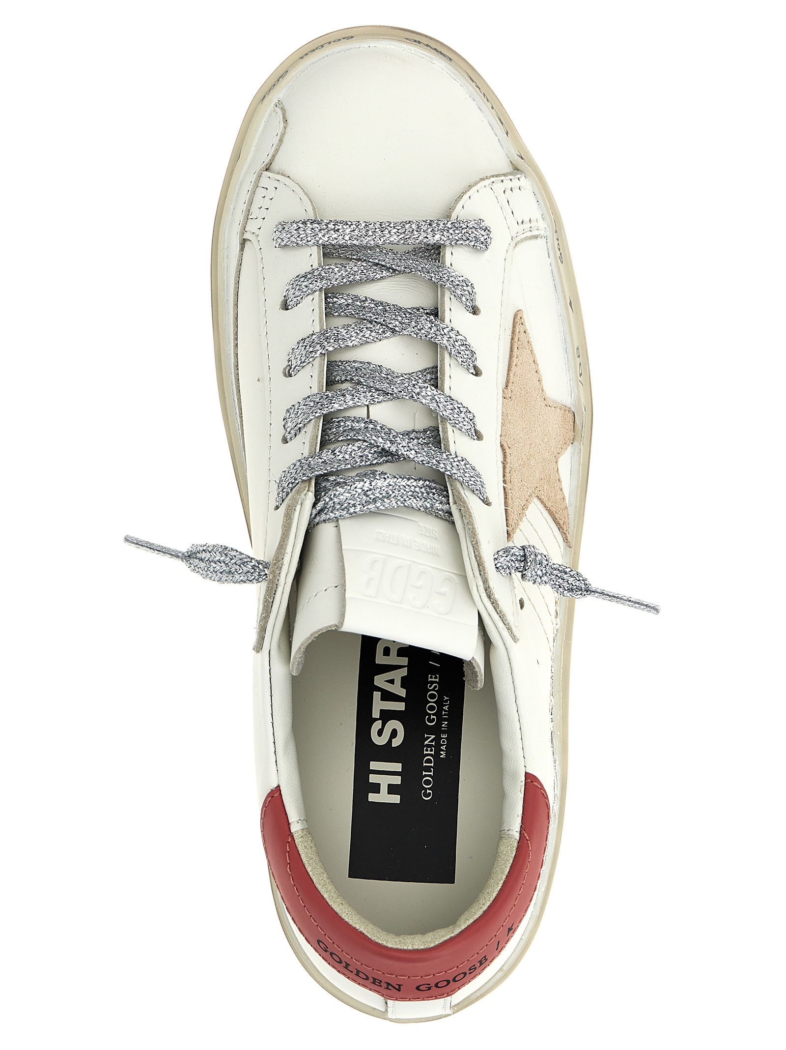 Golden Goose Leather Distressed Sneakers Metallic Detail In White
