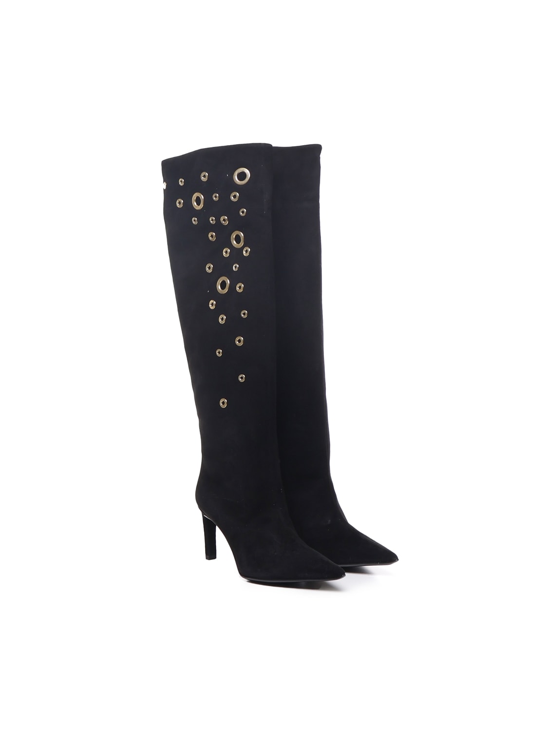 Shop Pinko Embellished Holes Eco-suede Boots In Black