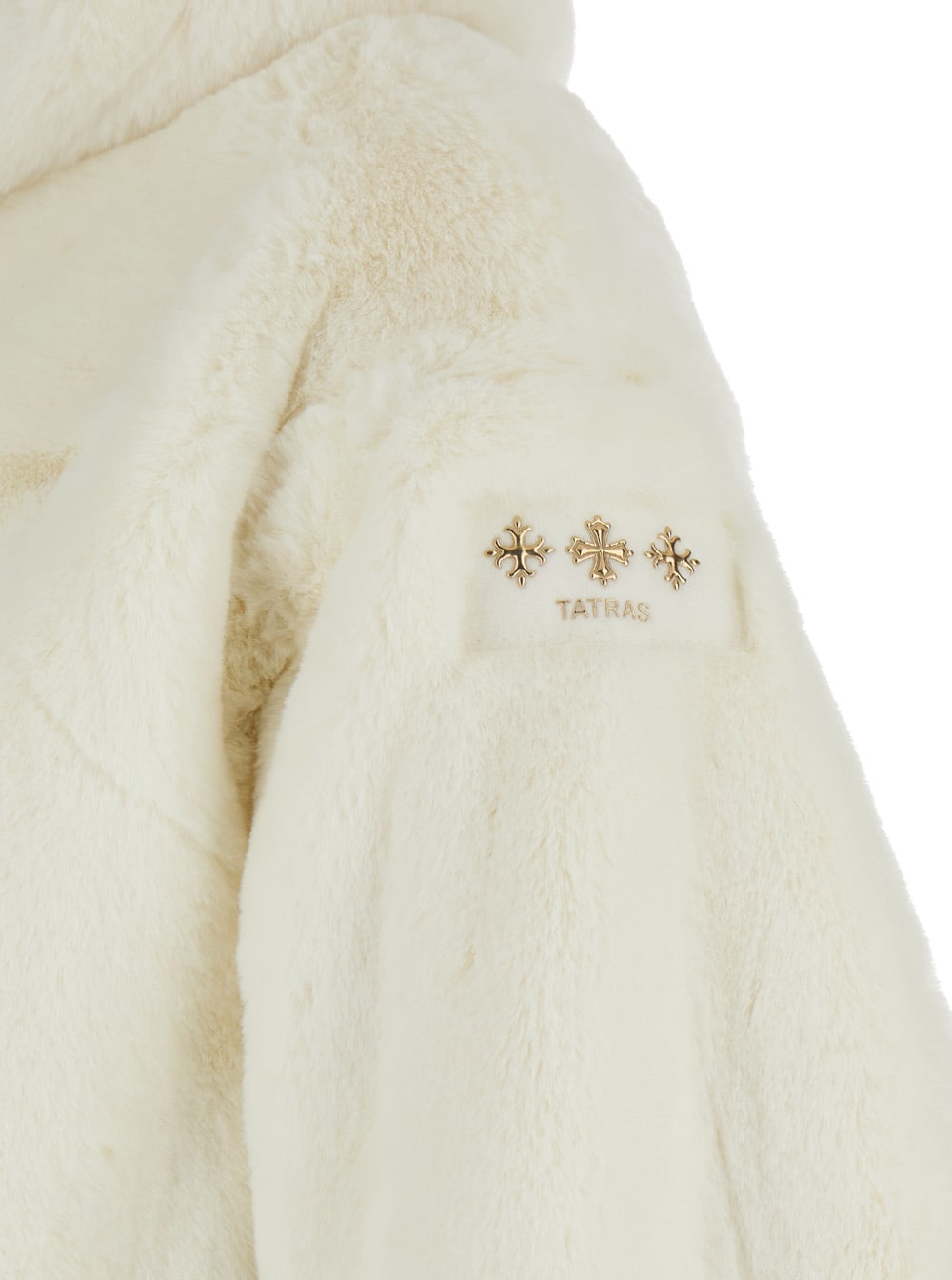 Tatras Yumola White Jacket With Drawstring Hood And Logo Patch On The Sleeve In Ecofur Woman In White