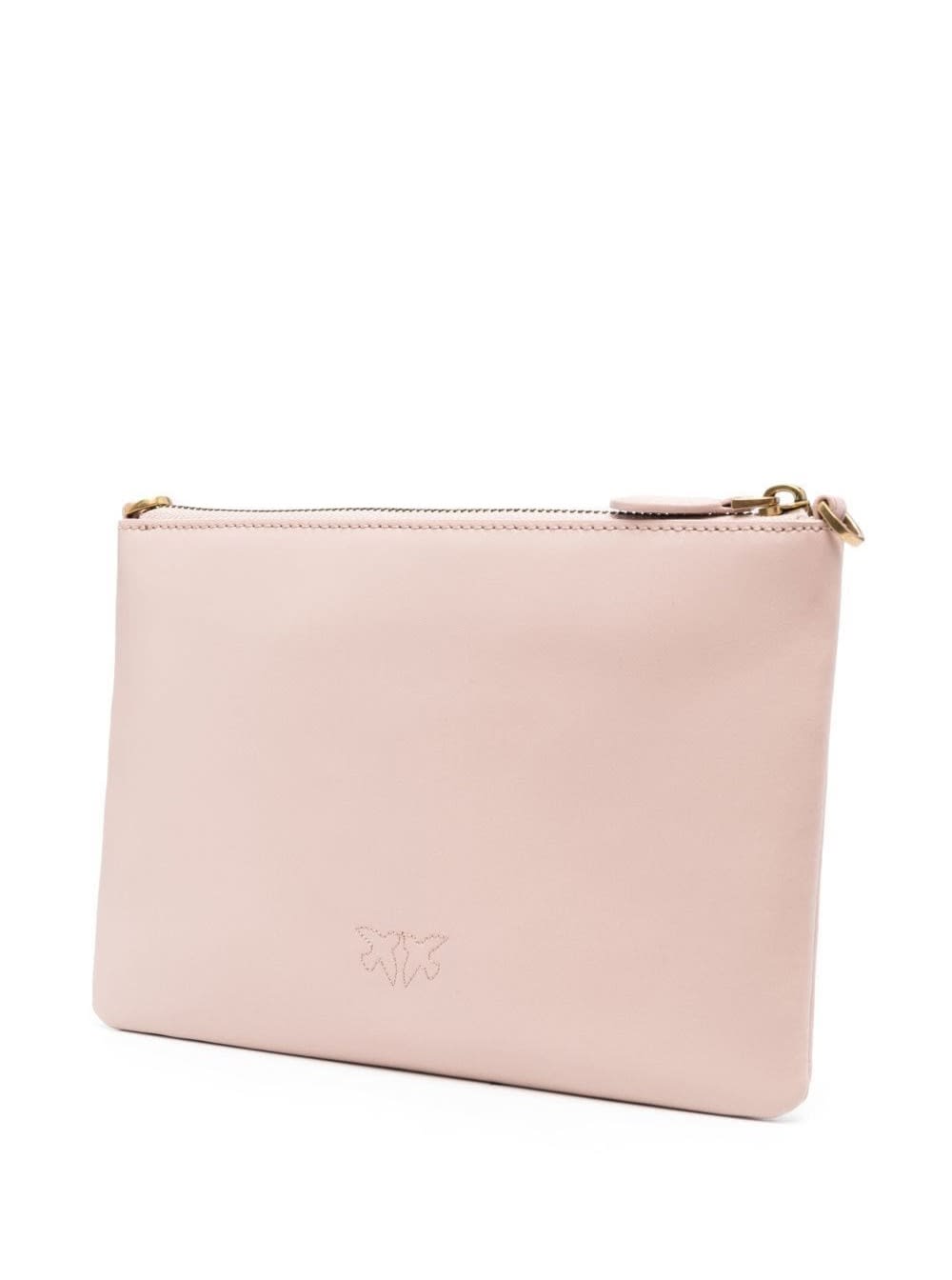 Shop Pinko Flat Love Bag Pink Shoulder Bag With Logo Patch In Smooth Leather Woman