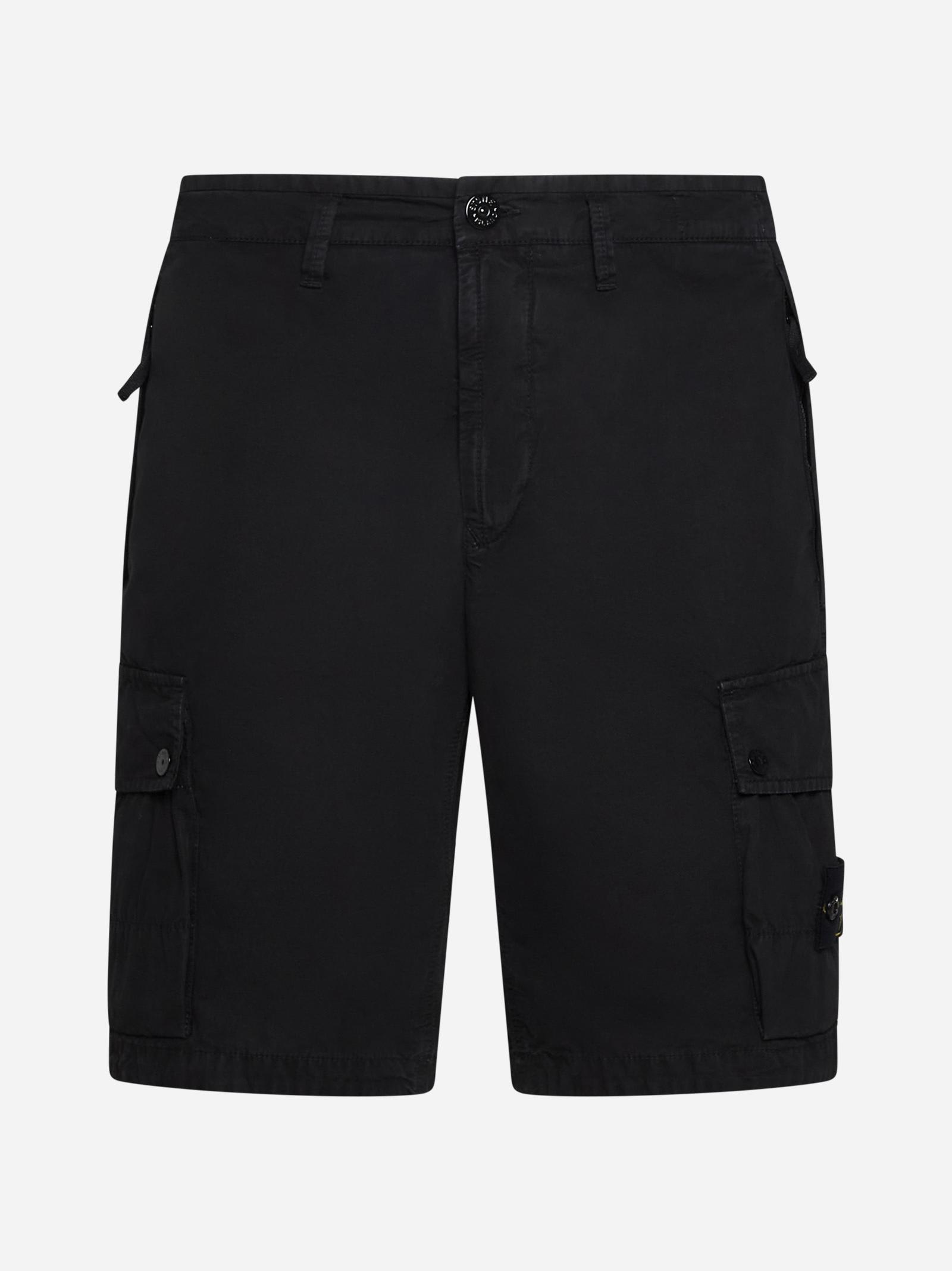 Shop Stone Island Slim-fit Cotton Cargo Shorts In Black