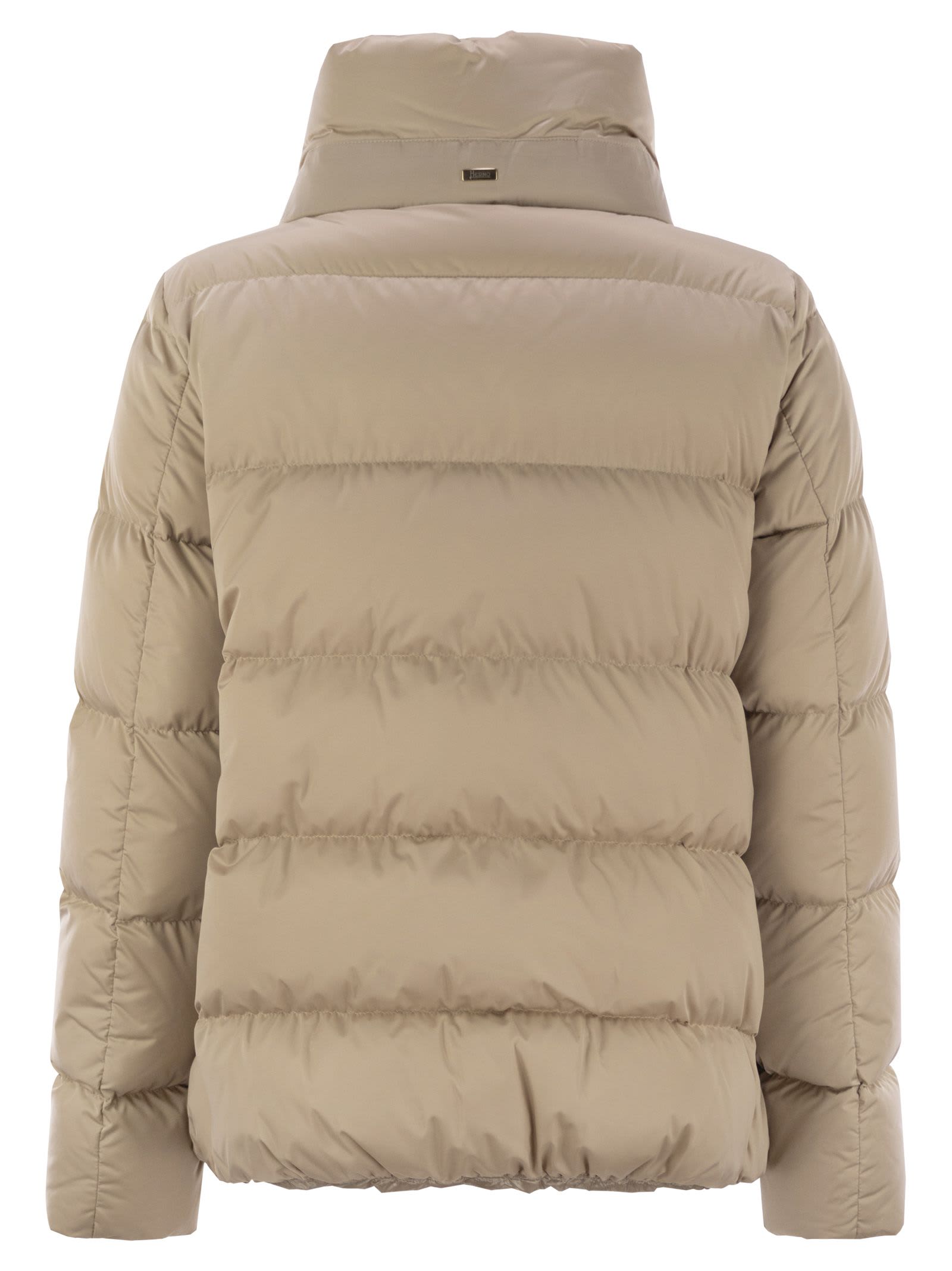 Shop Herno Down Jacket With Ring Collar In Sand