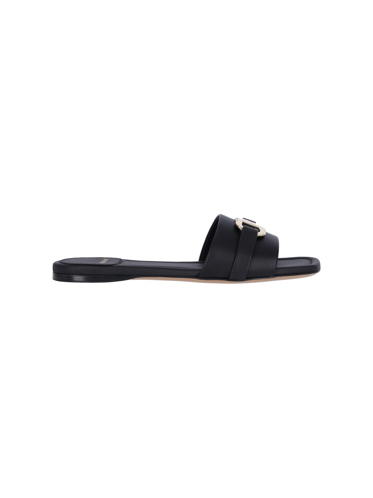 Ferragamo Slide Gancini Sandals In Black