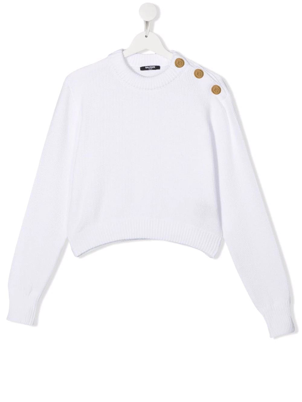Balmain Kids White Cotton Sweater With Golden Buttons