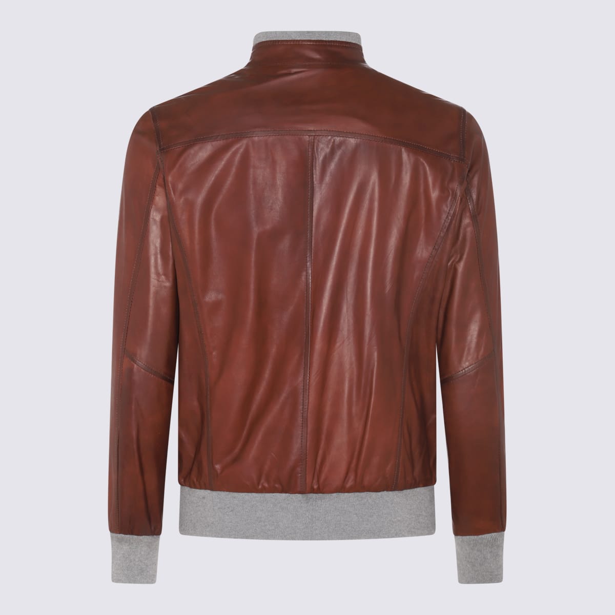Shop Barba Napoli Brown Leather Jacket In Castagna