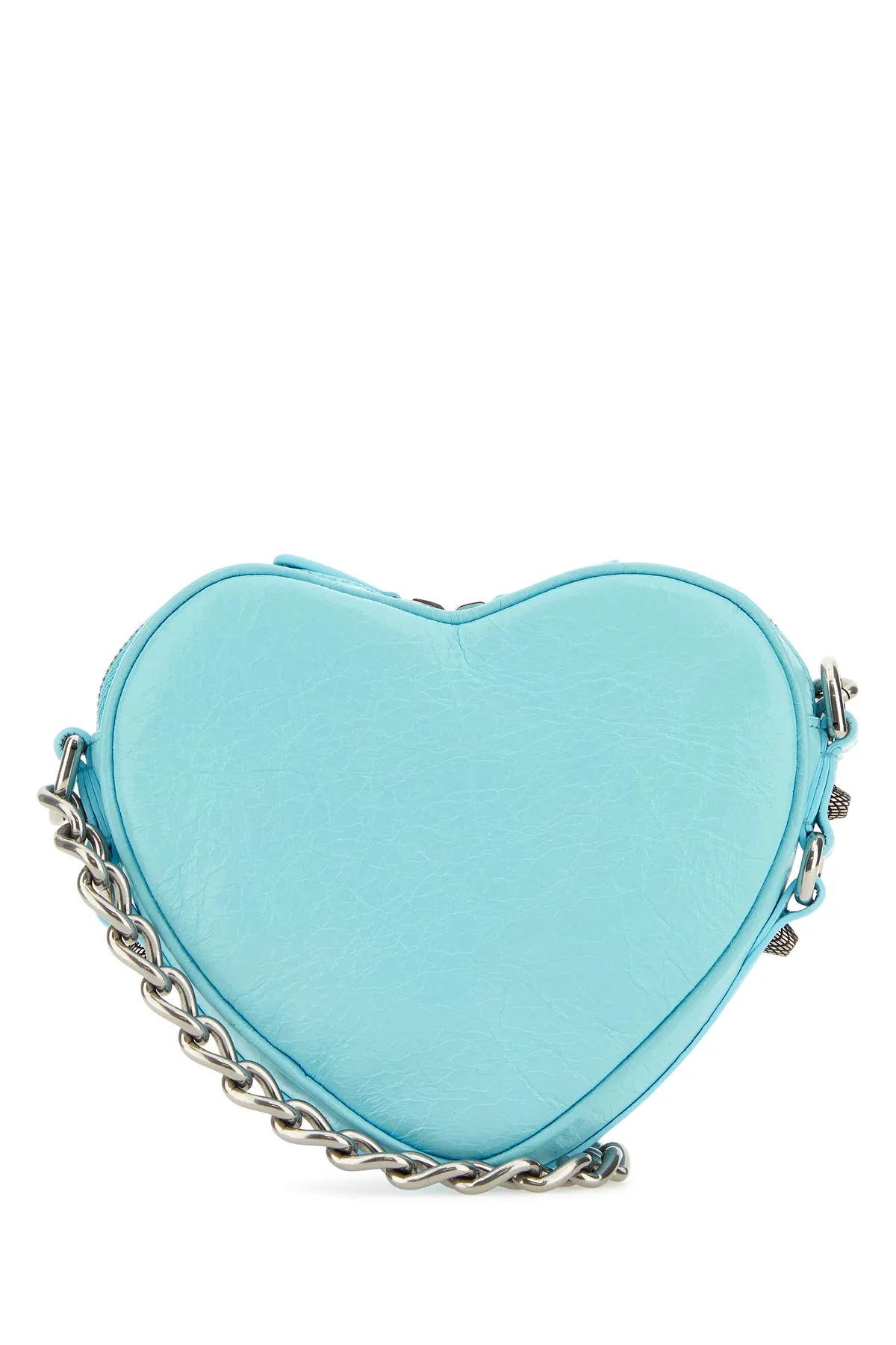 Balenciaga Light Blue Leather Le Cagole Heart Mini Crossbody Bag In Seablue
