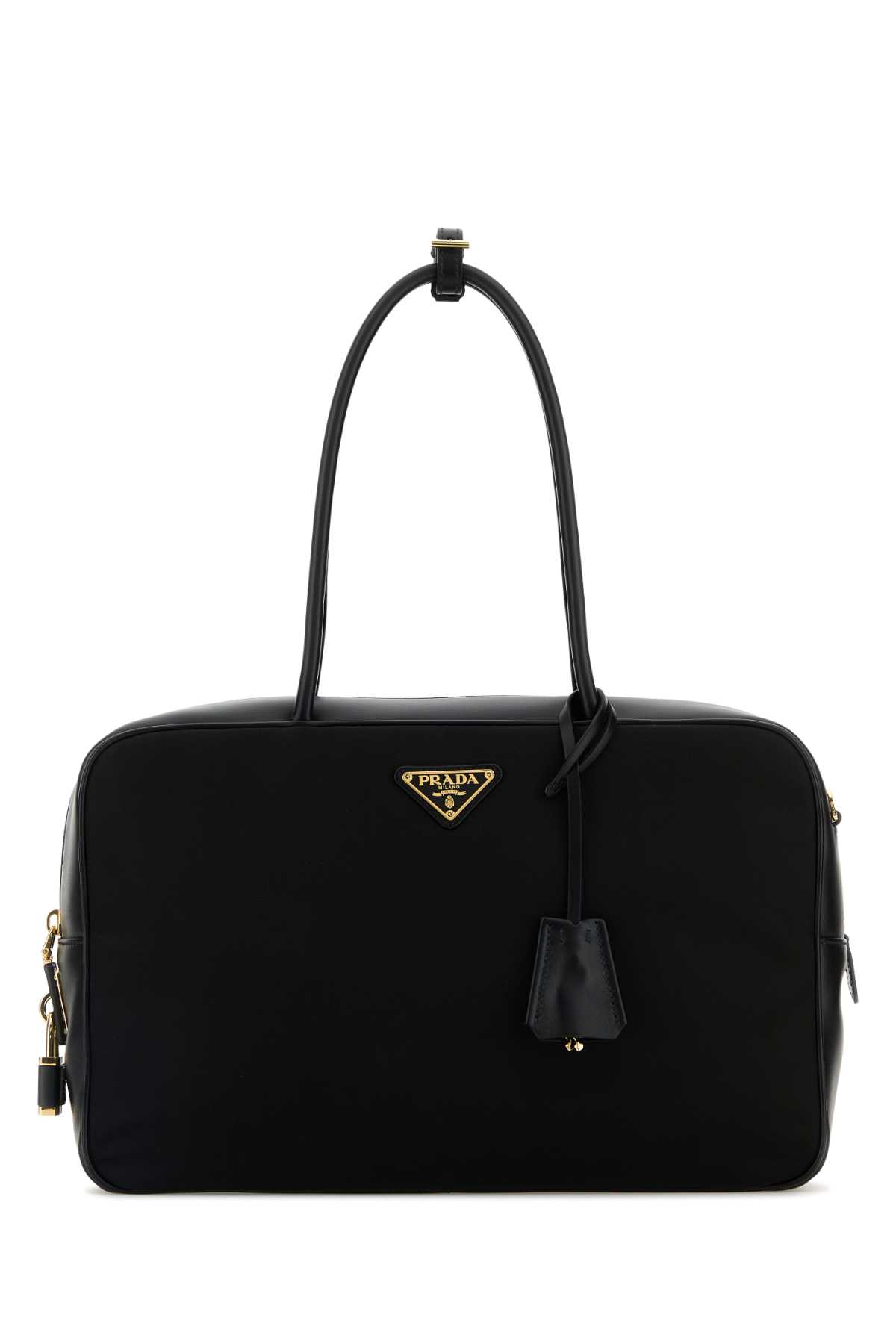 Prada Black Leather And Re-nylon Handbag