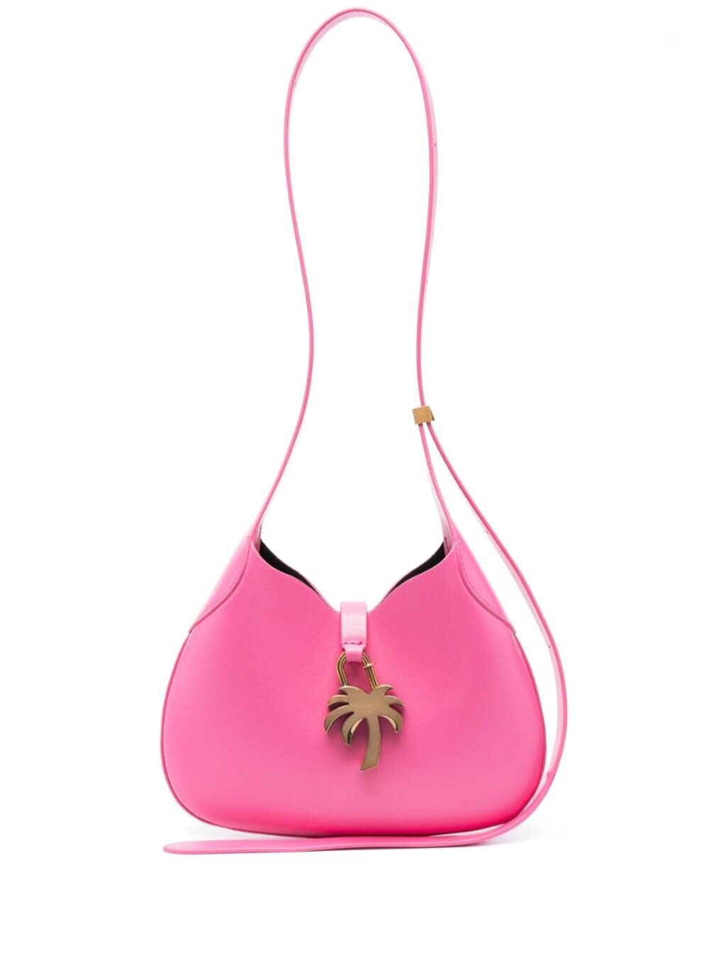 Shop Palm Angels Pink Hobo Bag With Plam Tree Plaque Detail In Leather Woman