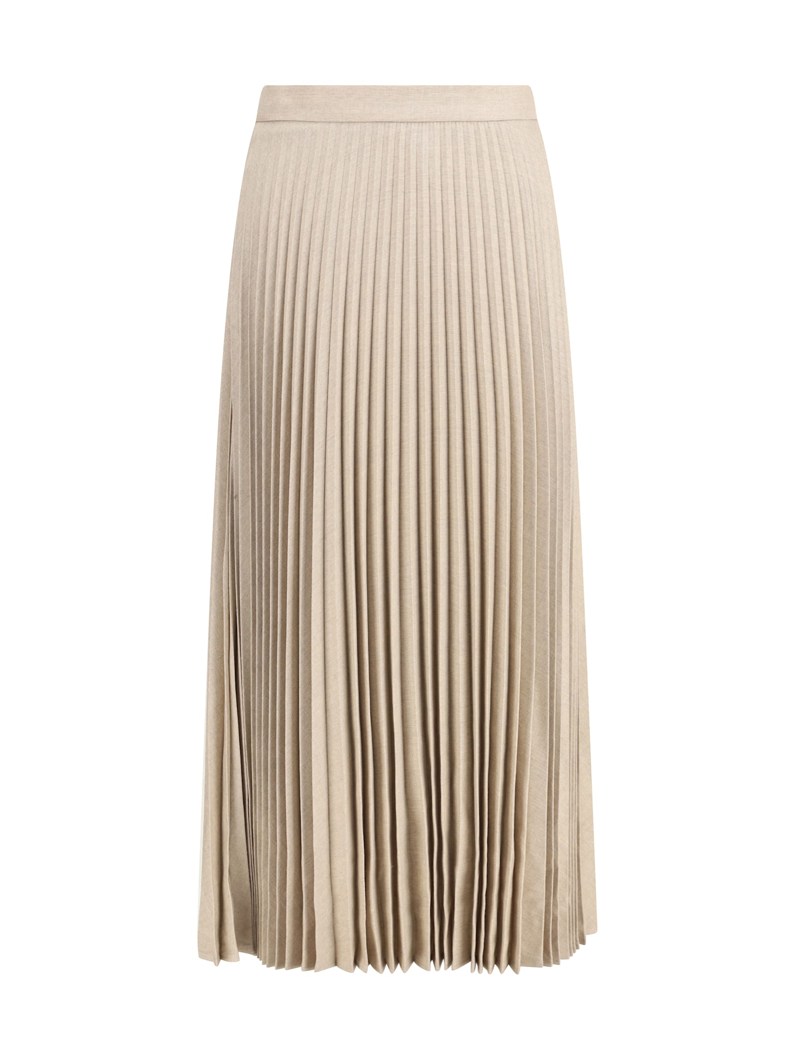 True Royal Pleated Wool Skirt In Brown