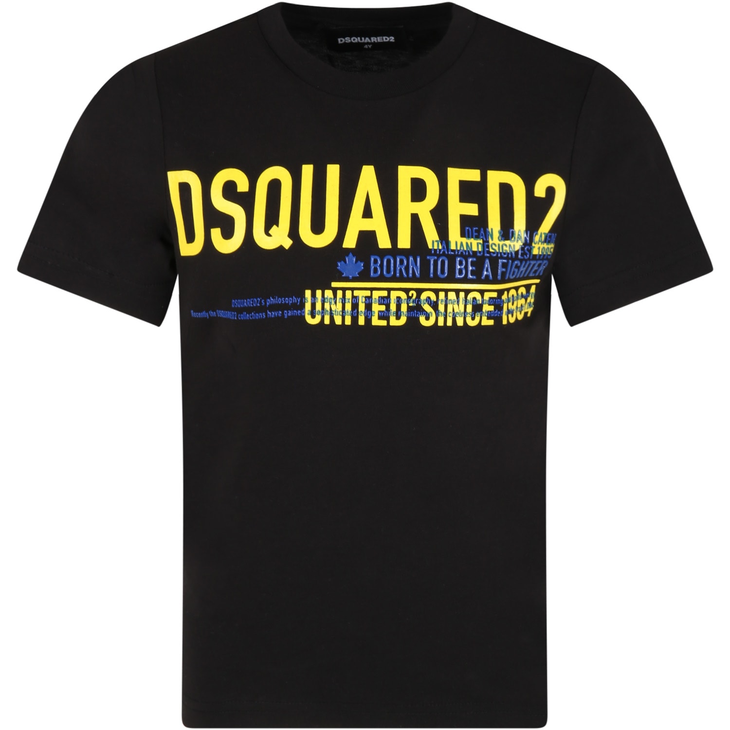 Dsquared2 Black T-shirt For Boy With Yellow Logo