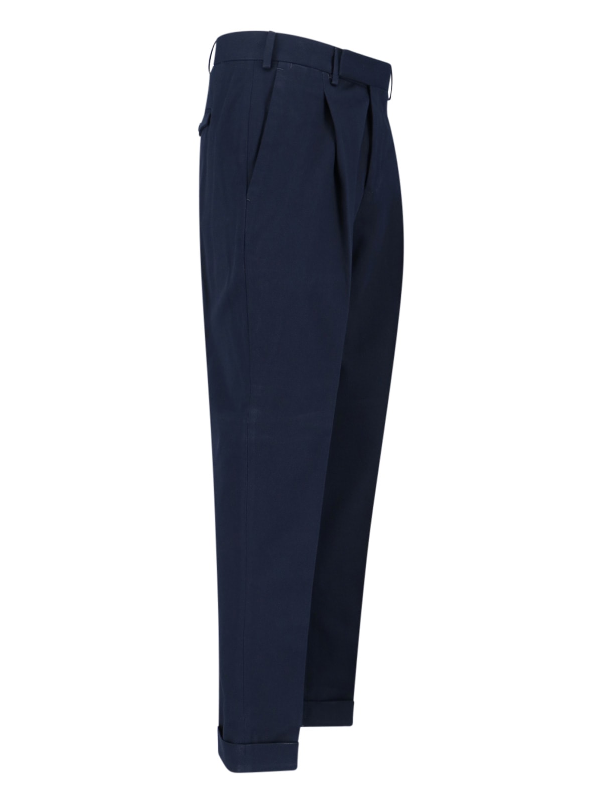 Pt Torino Mid-rise Tailored Trousers With Pleats And Buttoned Pockets In Blue
