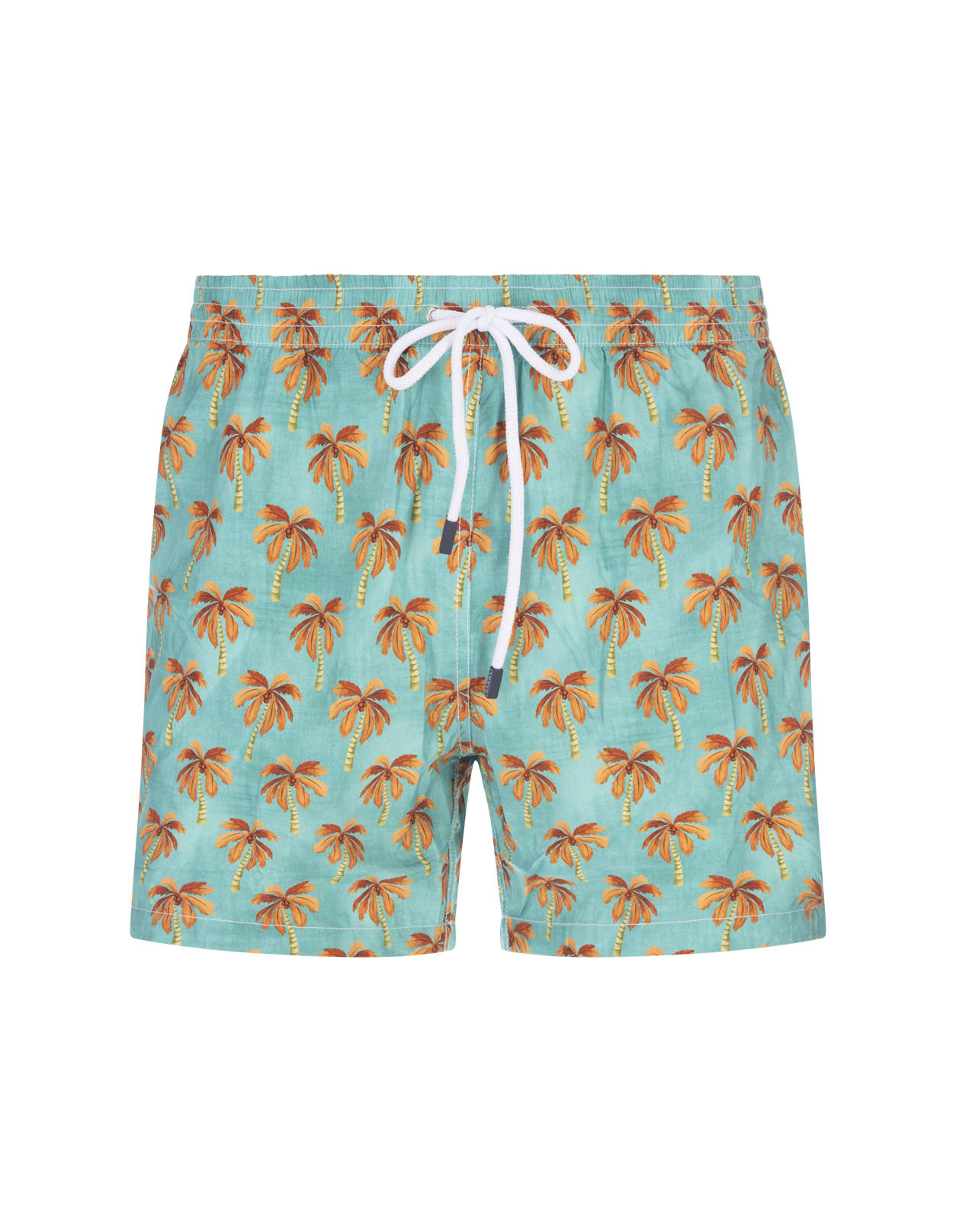 Aquamarine Swim Shorts With Palm Pattern